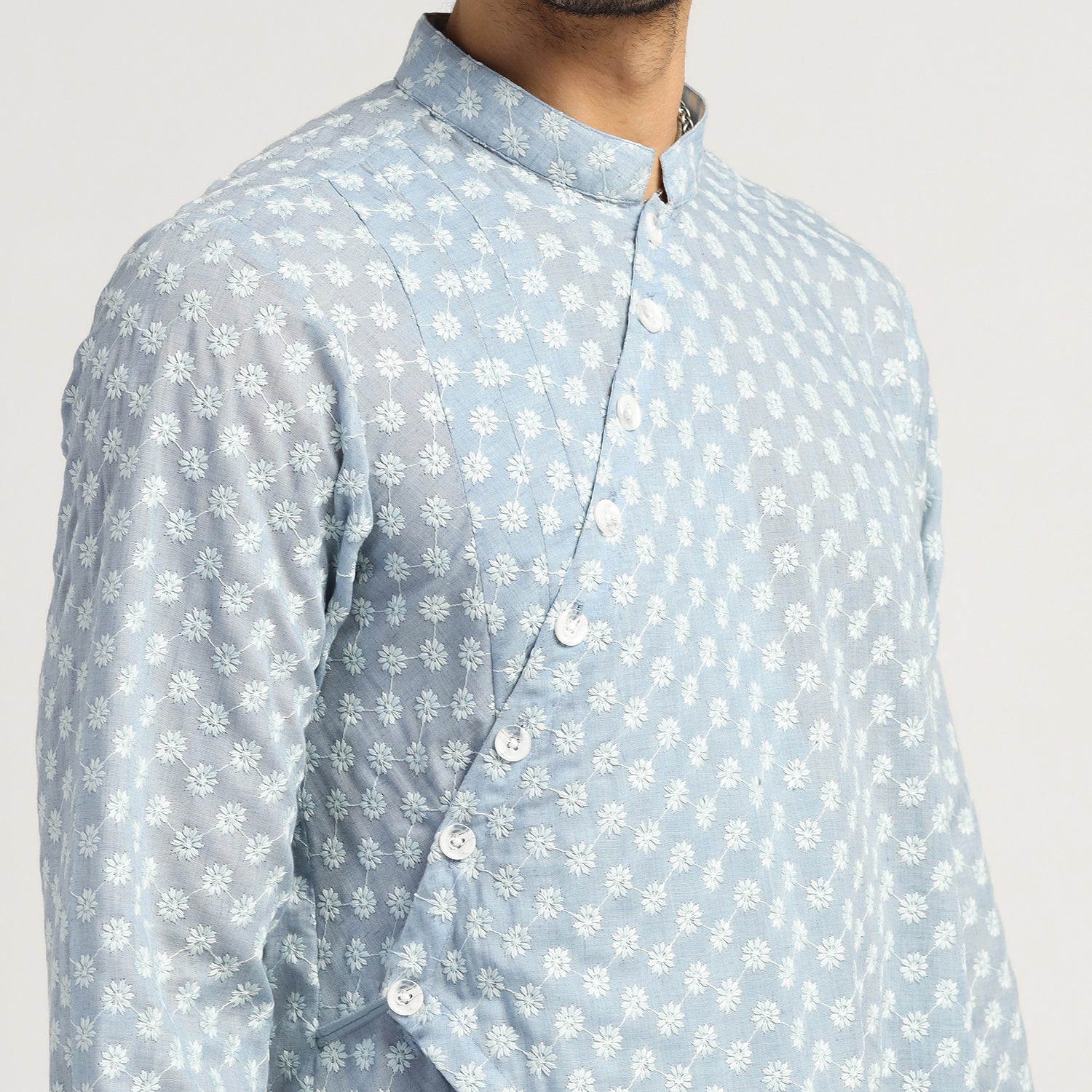 Buy Blue Angrakha Kurta for Men-4