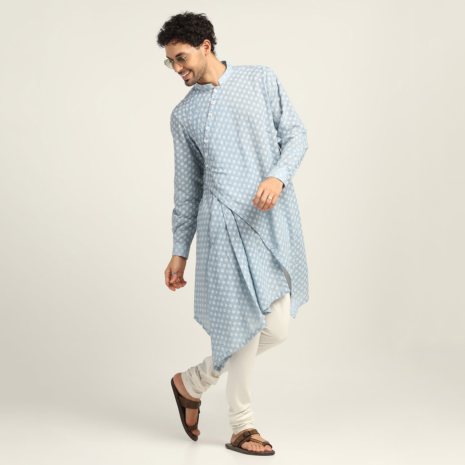 Buy Blue Angrakha Kurta for Men