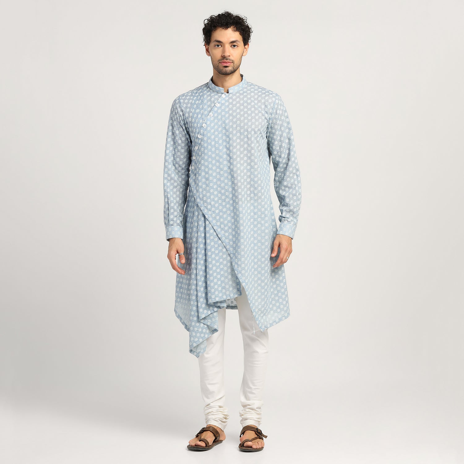 Buy Blue Angrakha Kurta for Men-1