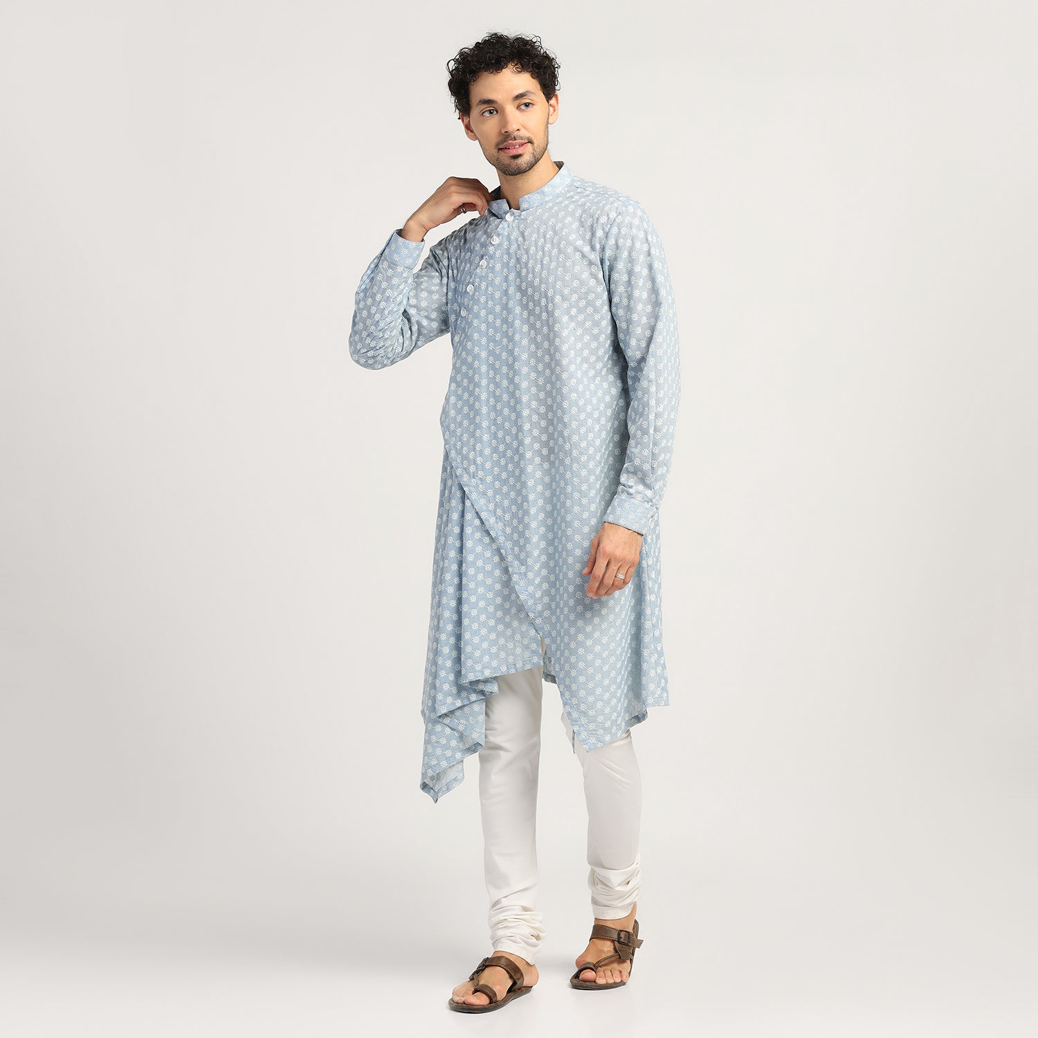 Buy Blue Angrakha Kurta for Men-2