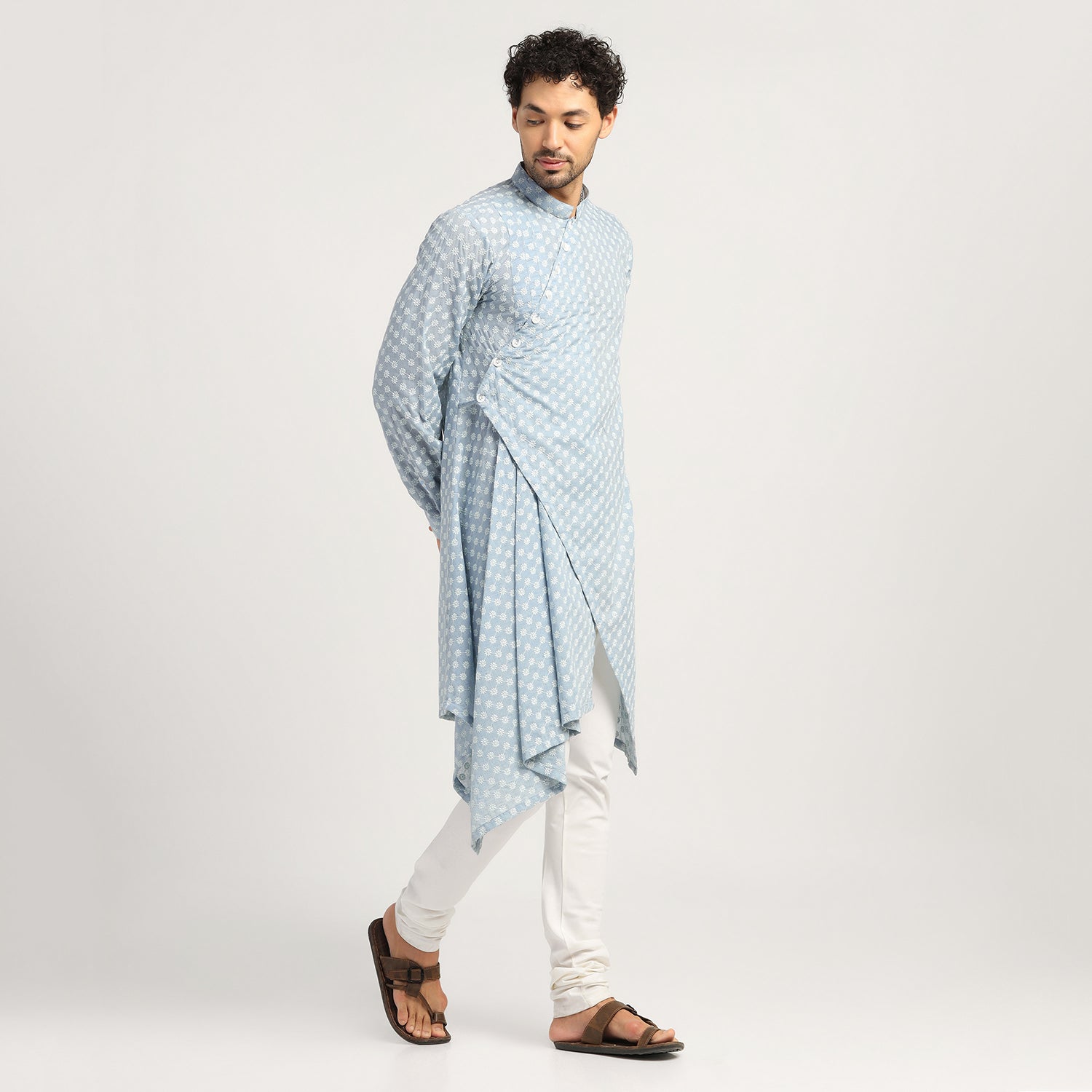 Buy Blue Angrakha Kurta for Men-3
