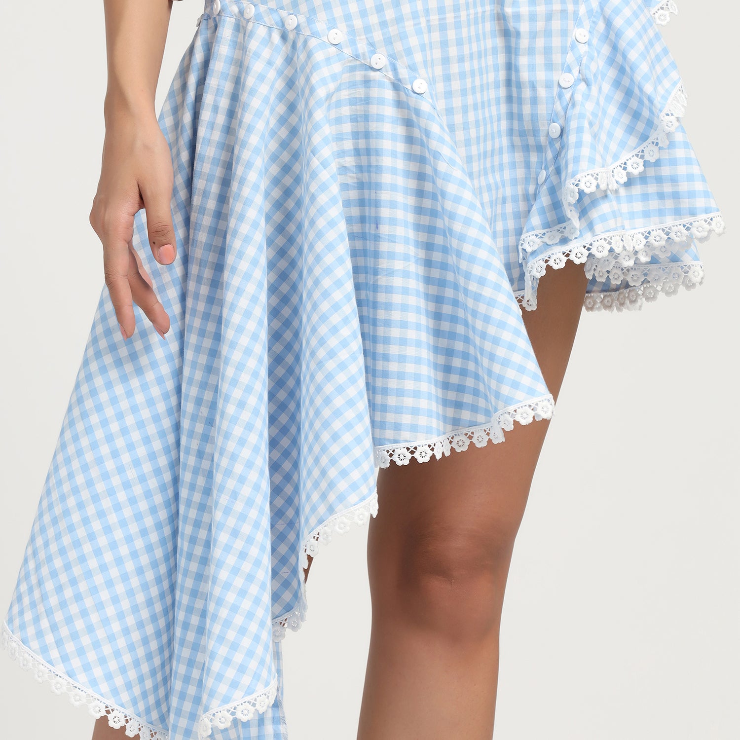 Blue Check Asymmetrical Ruffle Dress, Mesh Dress , Party dress , Holographic print dress , sequins dress