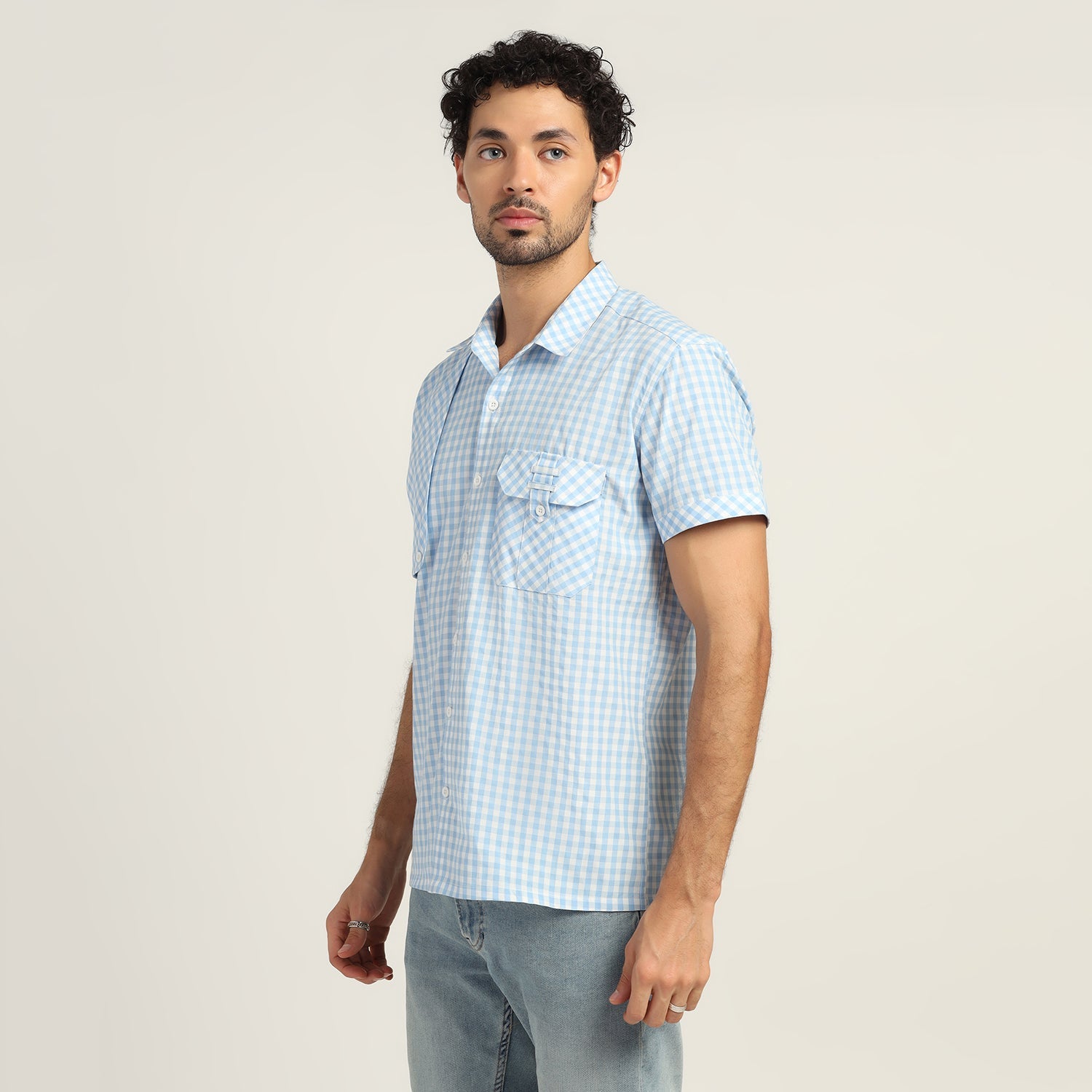 Stylish Blue Check Patch Shirt for Men-1