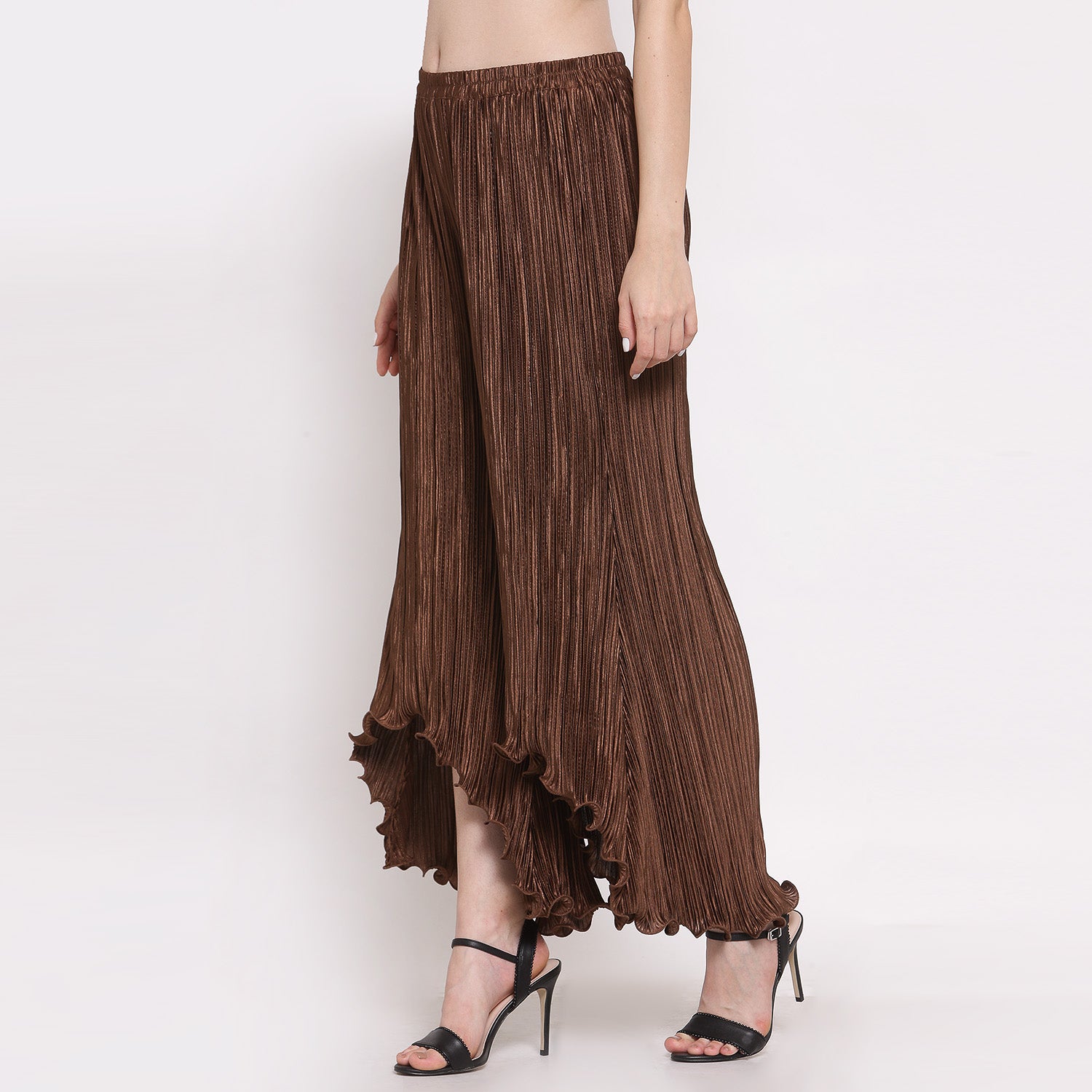 Brown Plisse Pant, Velvet Bell Bottom Pants , Stylish Women pants , Floral print palazzos