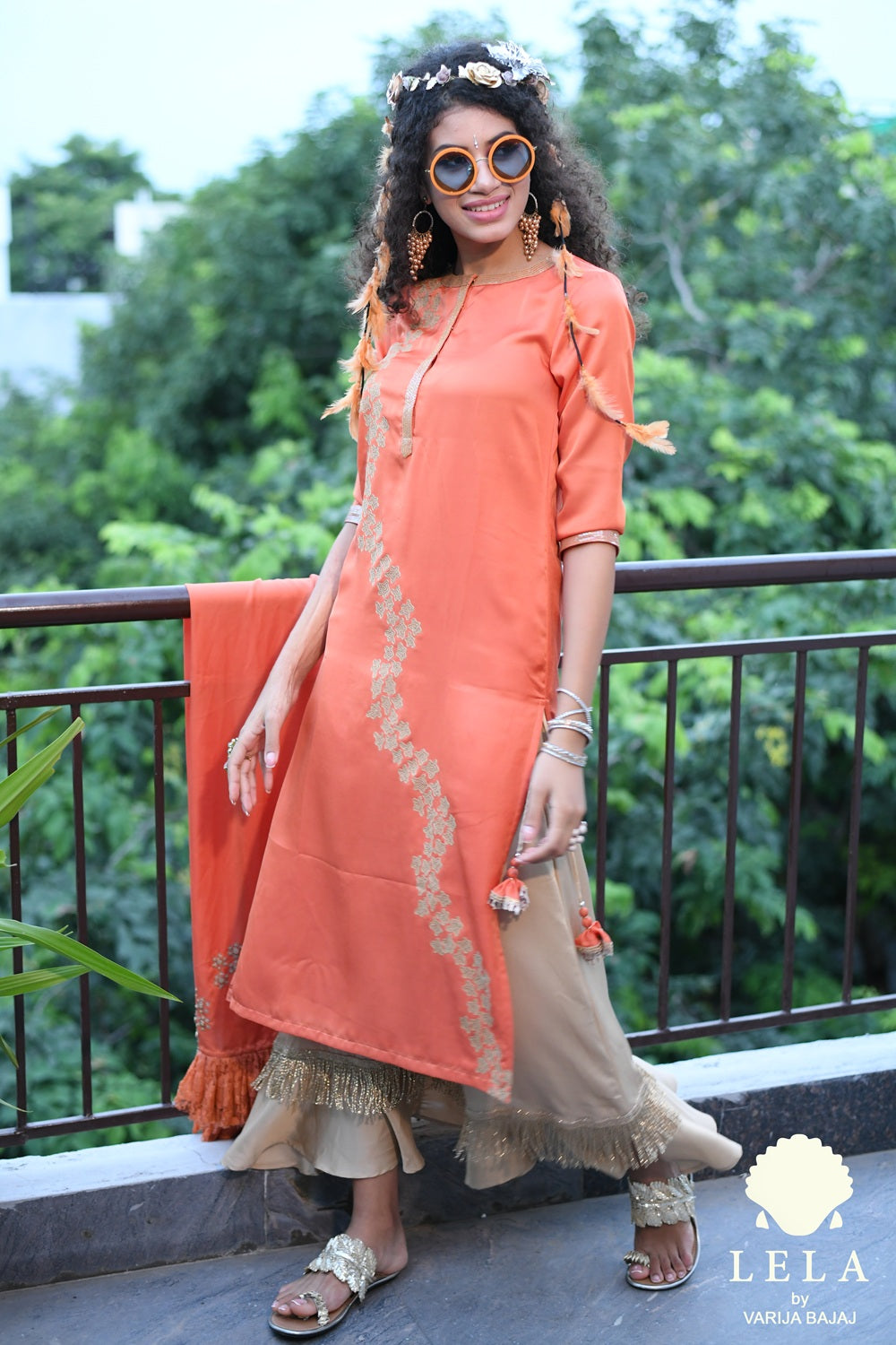 Peach Kurta With Abstract Embroidery