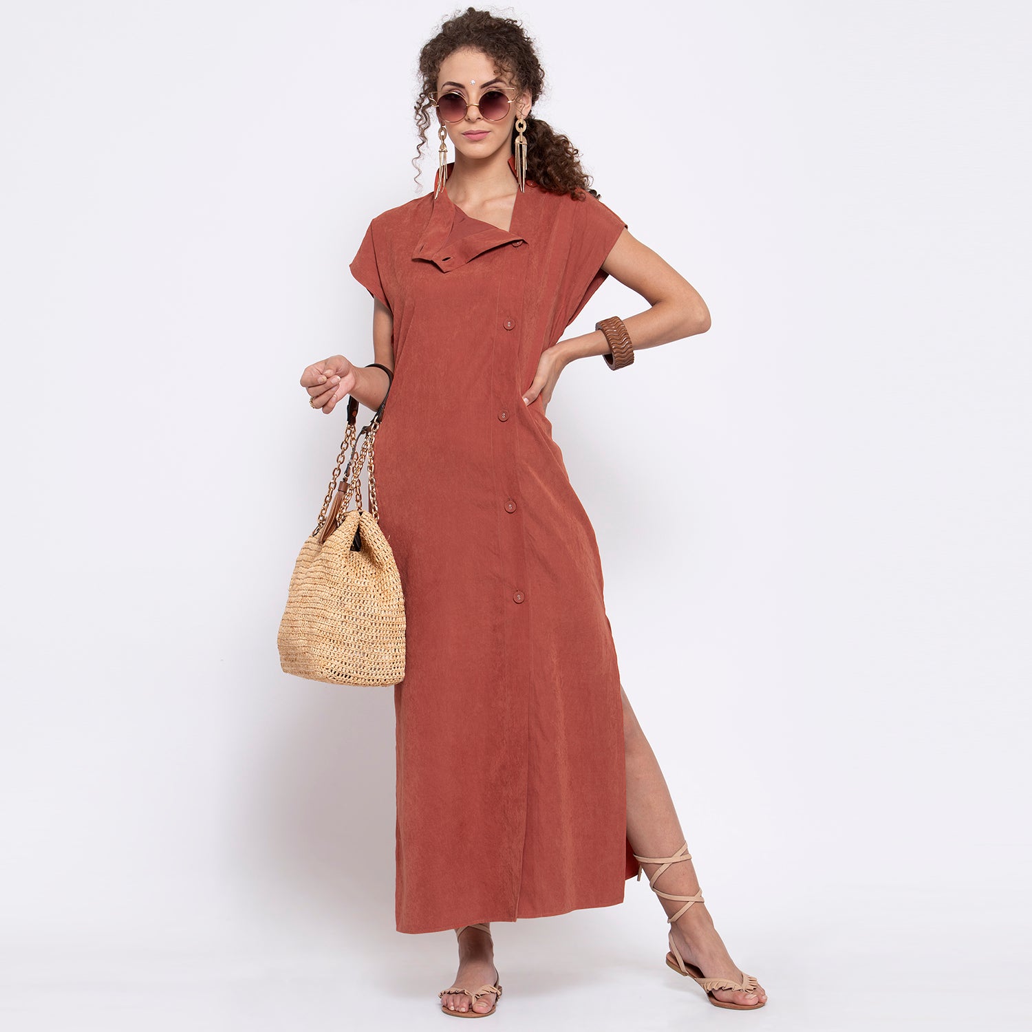 Deep Rust Long Dress With Buttons, Mesh Dress , Party dress , Holographic print dress , sequins dress