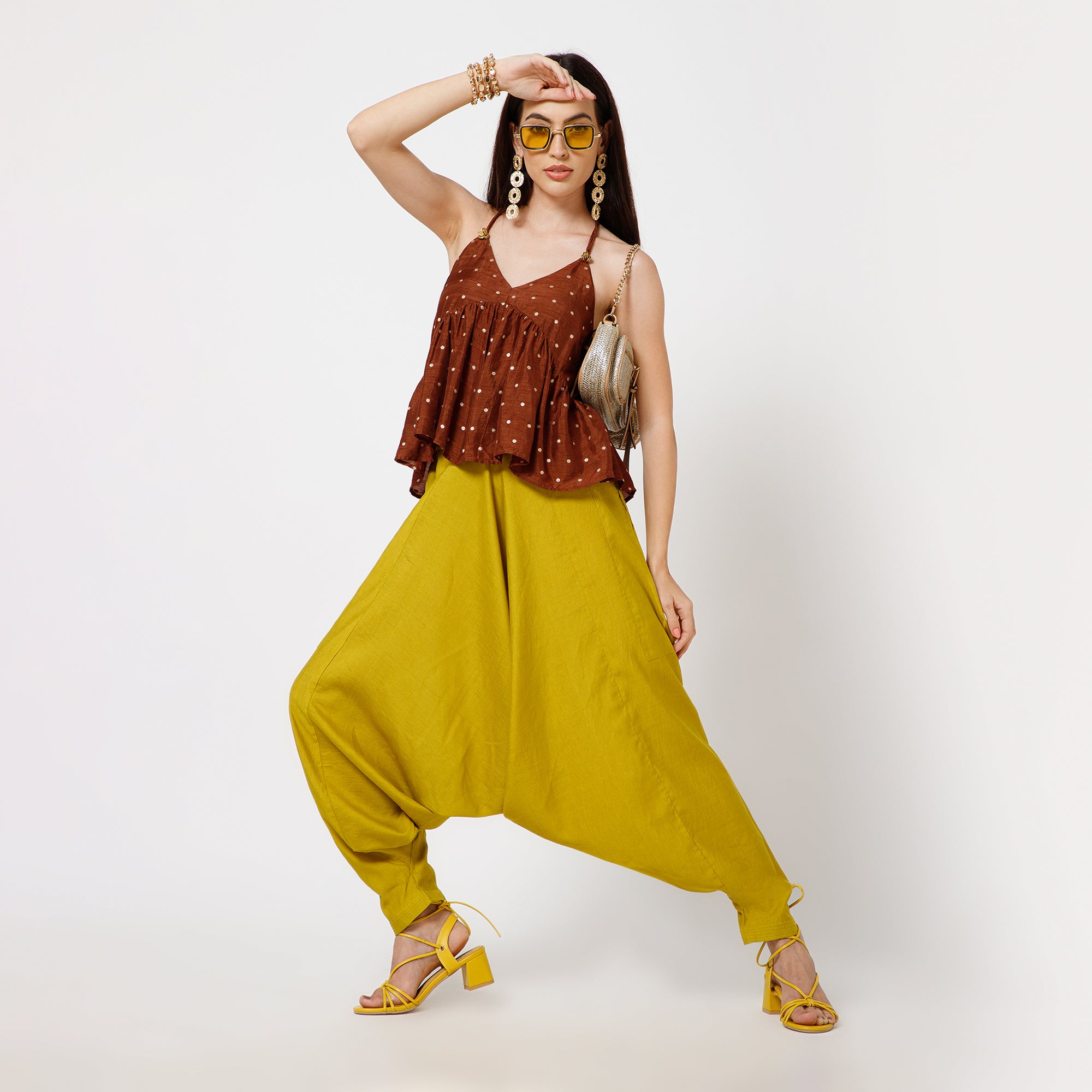 Brown Silk Brocade Spaghetti Top