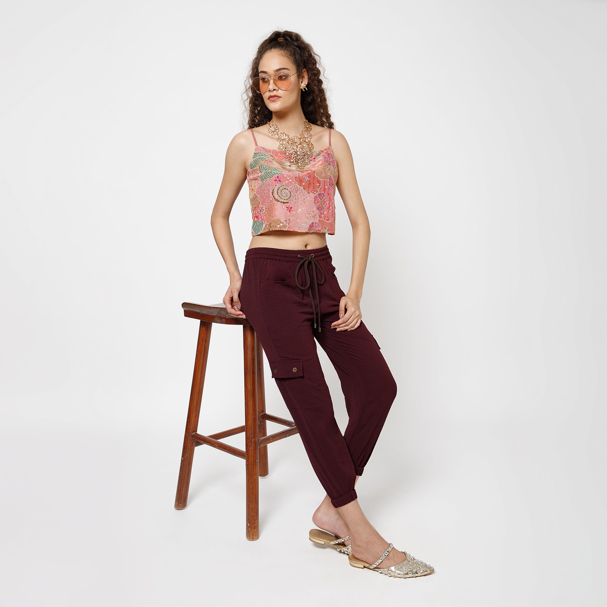 Pink Embroidery Crop Top