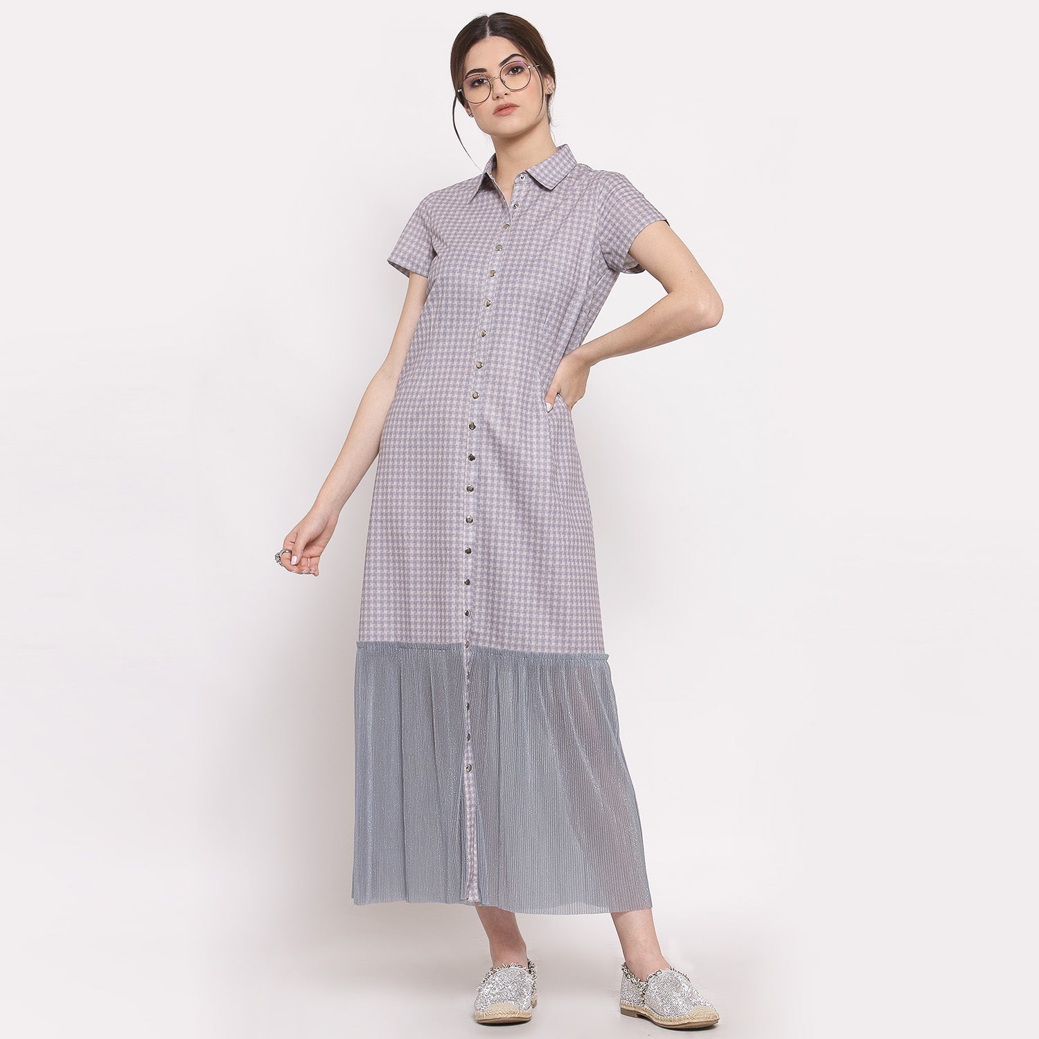Buy Grey Check & Plisse Dresses for Women-5