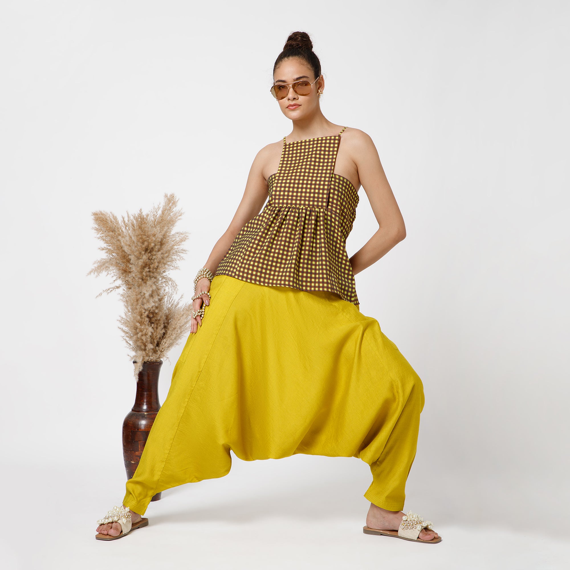 Brown Yellow Check Spaghetti