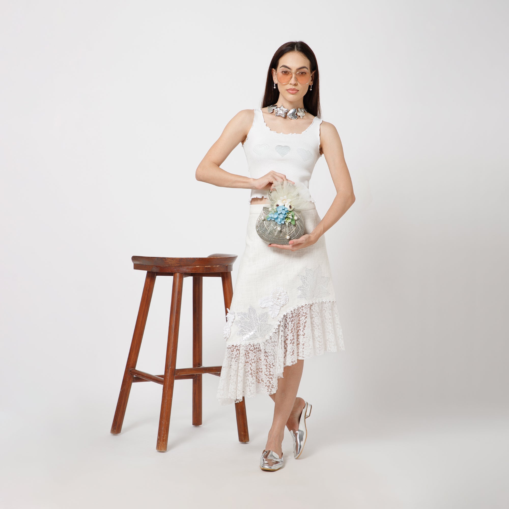 Off White Jute Asymmetrical skirt