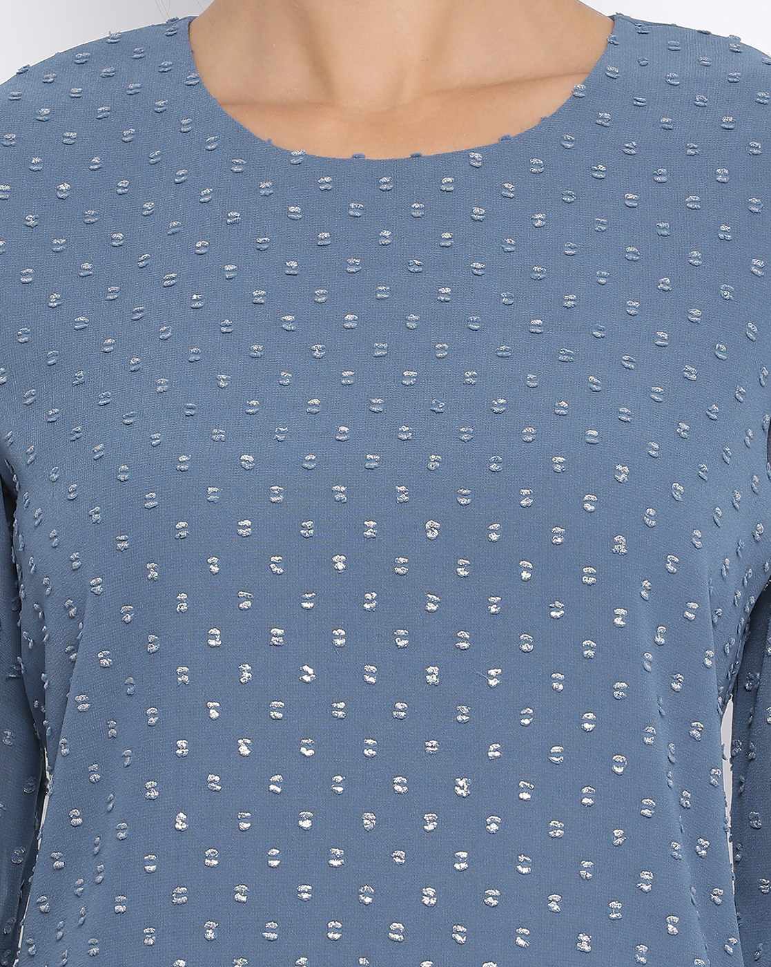 Stone Blue Double Layer With Back Slit Top