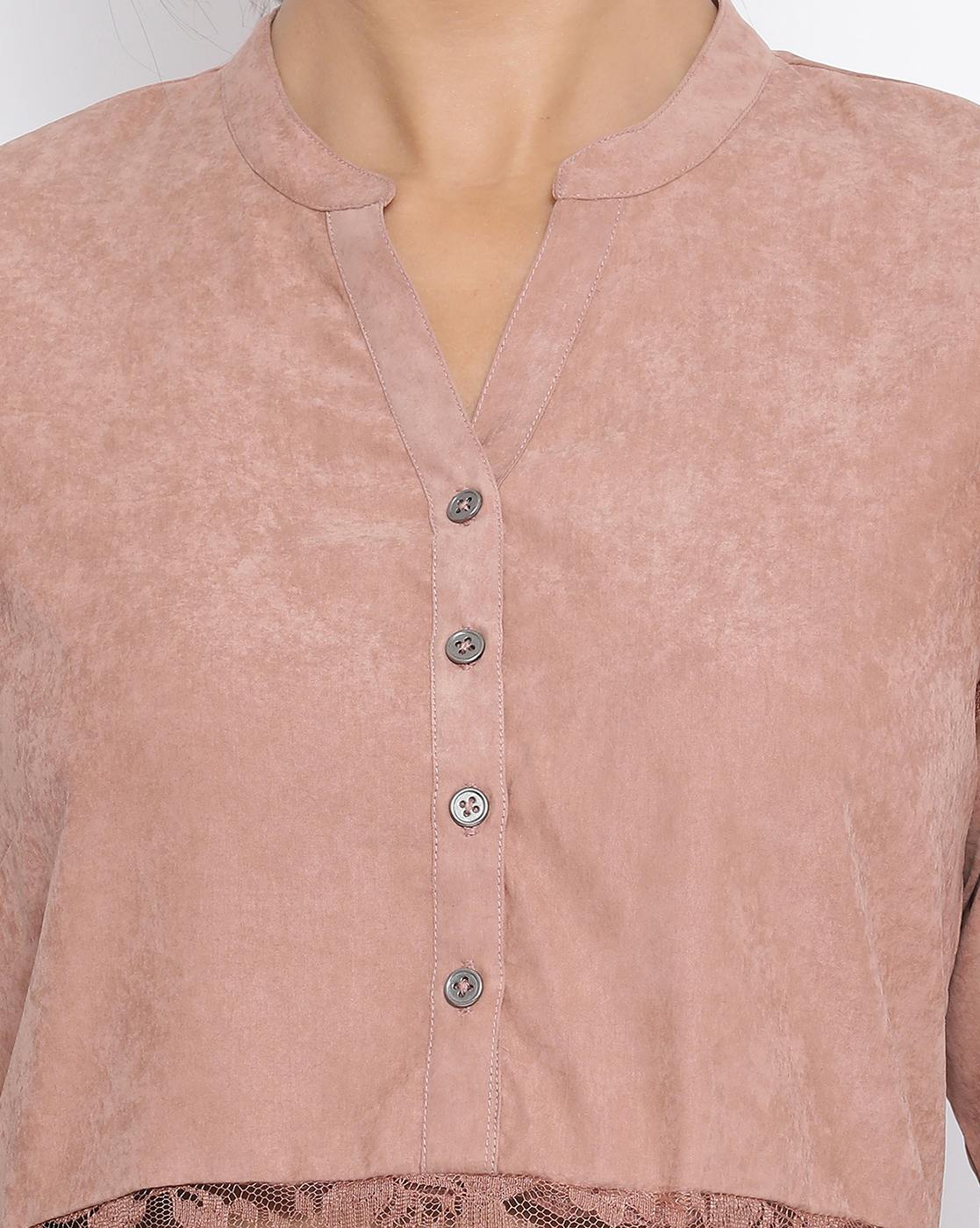 Rust Top With Net And Lace At Waist