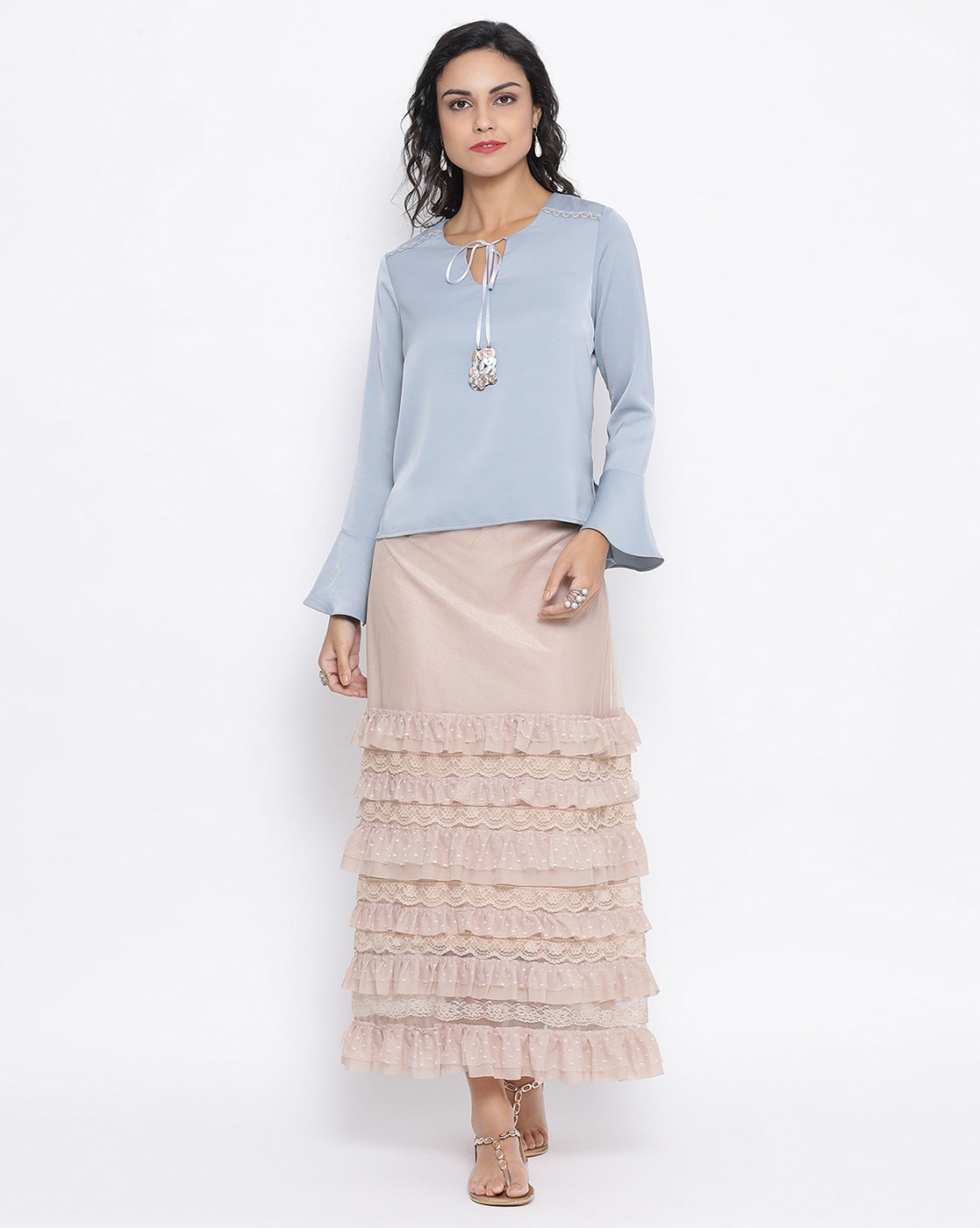 Buy Beige Net Skirt for Women-4
