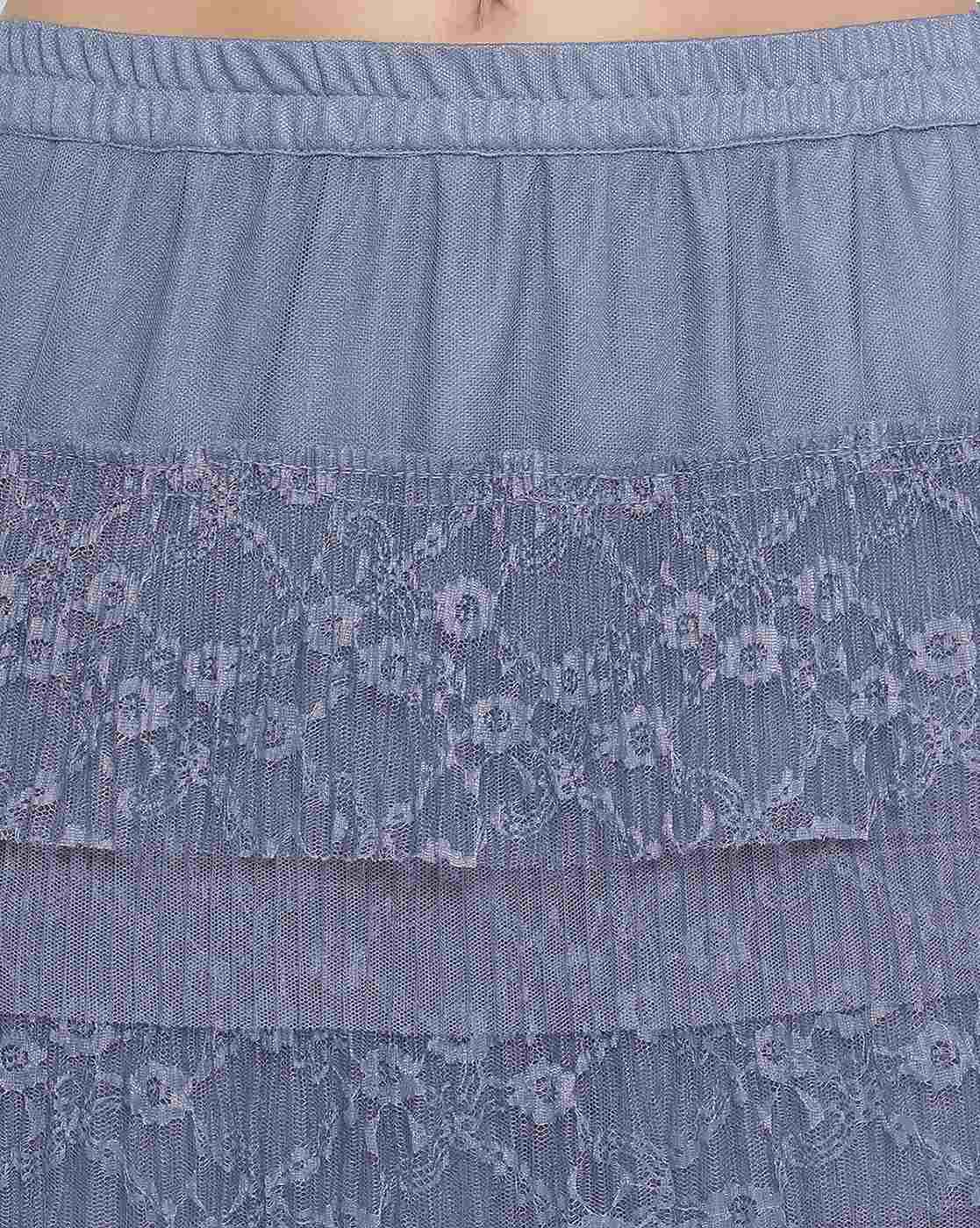 Stone Blue Lace Frill Net Skirt for Women-1