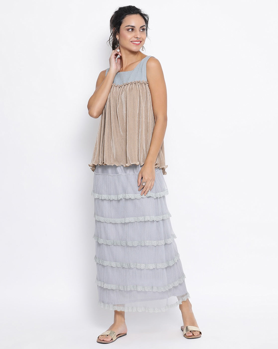 Light Blue Net Frill Skirt for Women-4