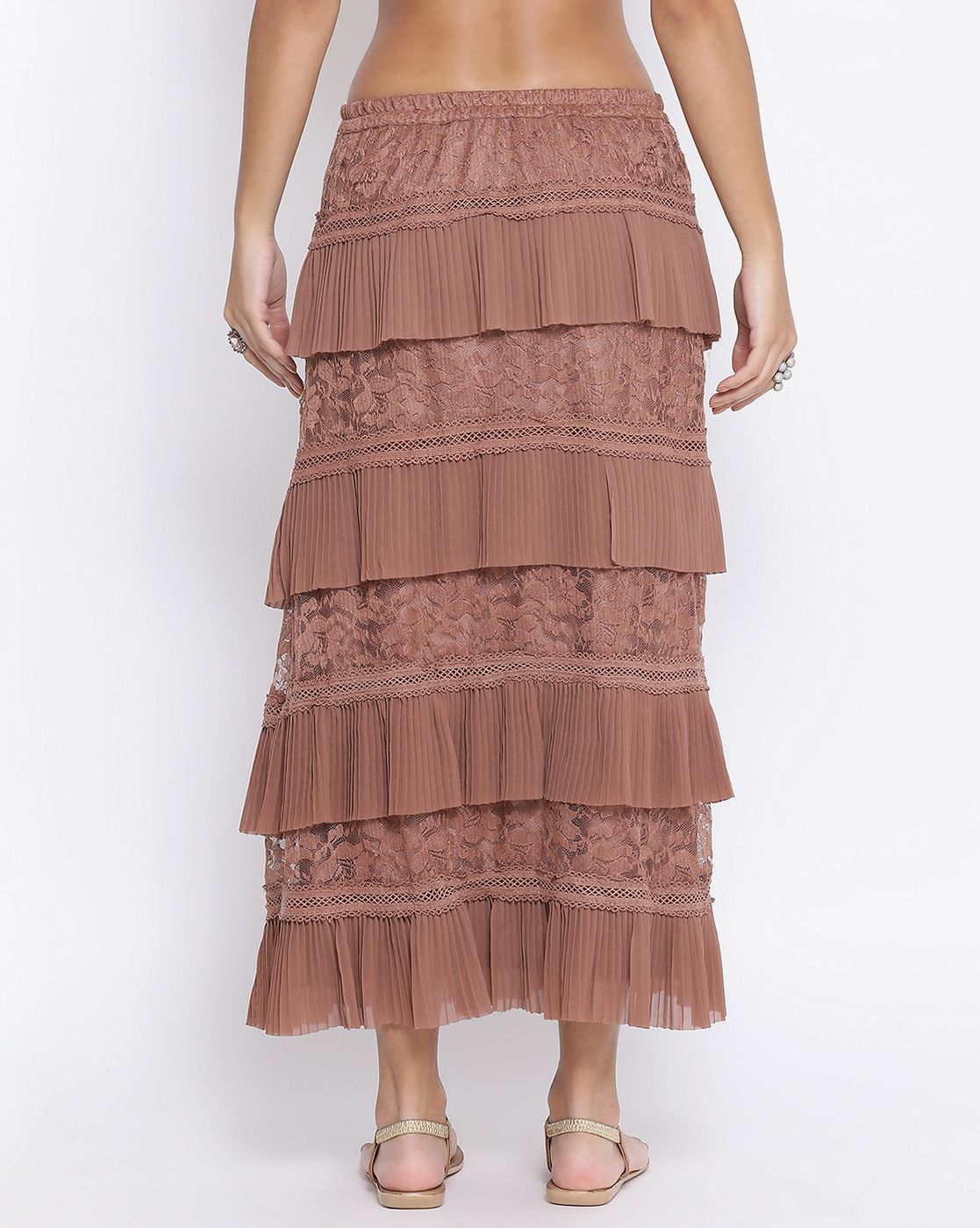 Buy Rust Flower Net Frill Skirt for Women -3