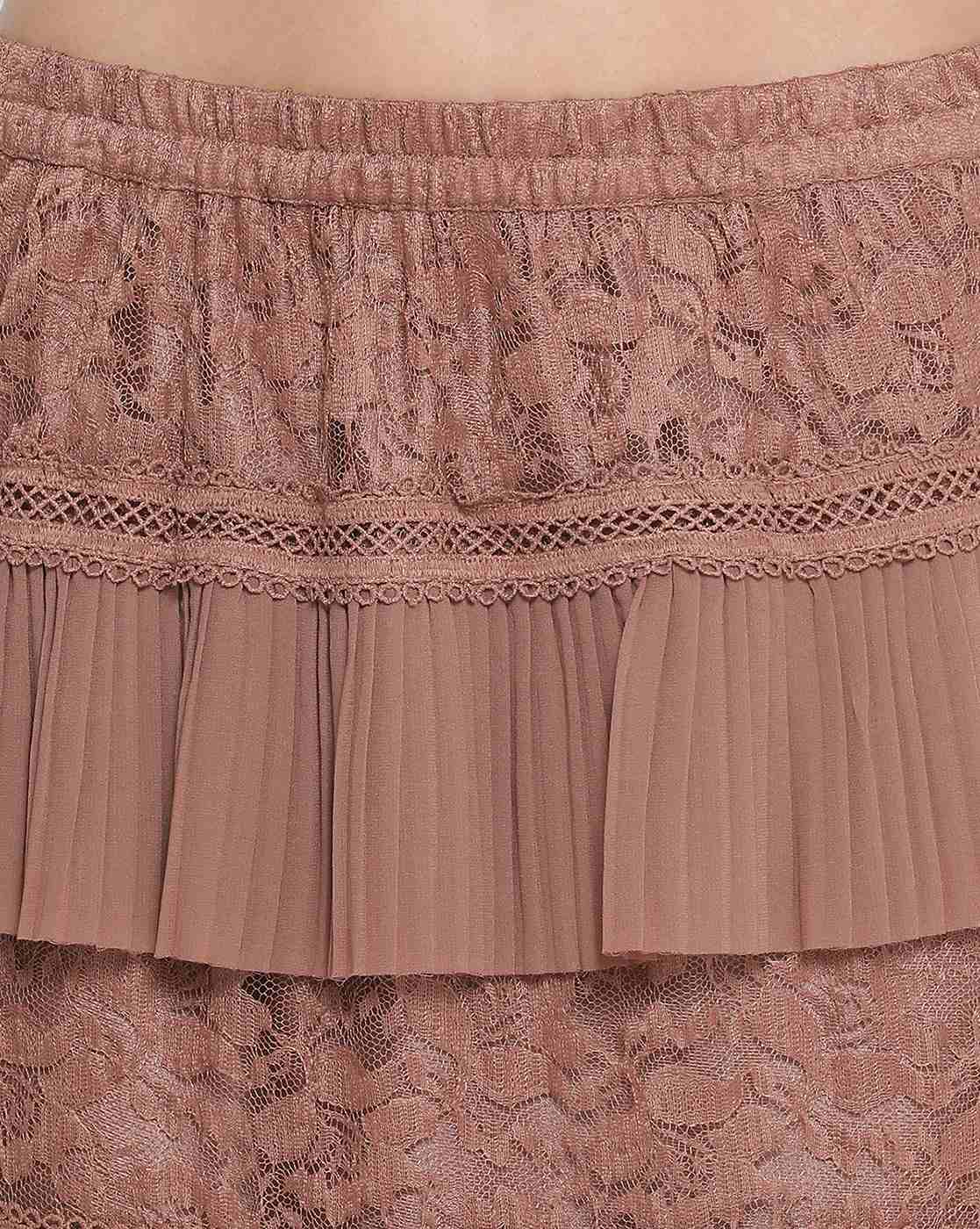Buy Rust Flower Net Frill Skirt for Women -1