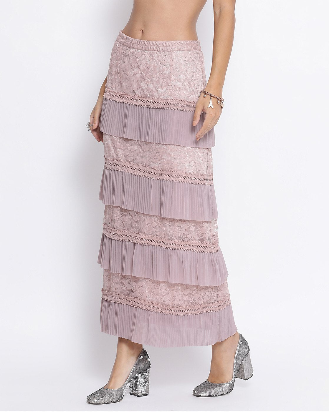 Rose Pink Net Frill Skirt for Women-2
