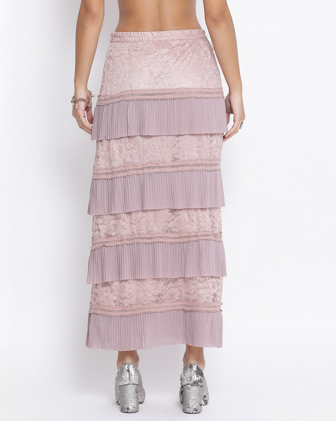 Rose Pink Net Frill Skirt for Women-3