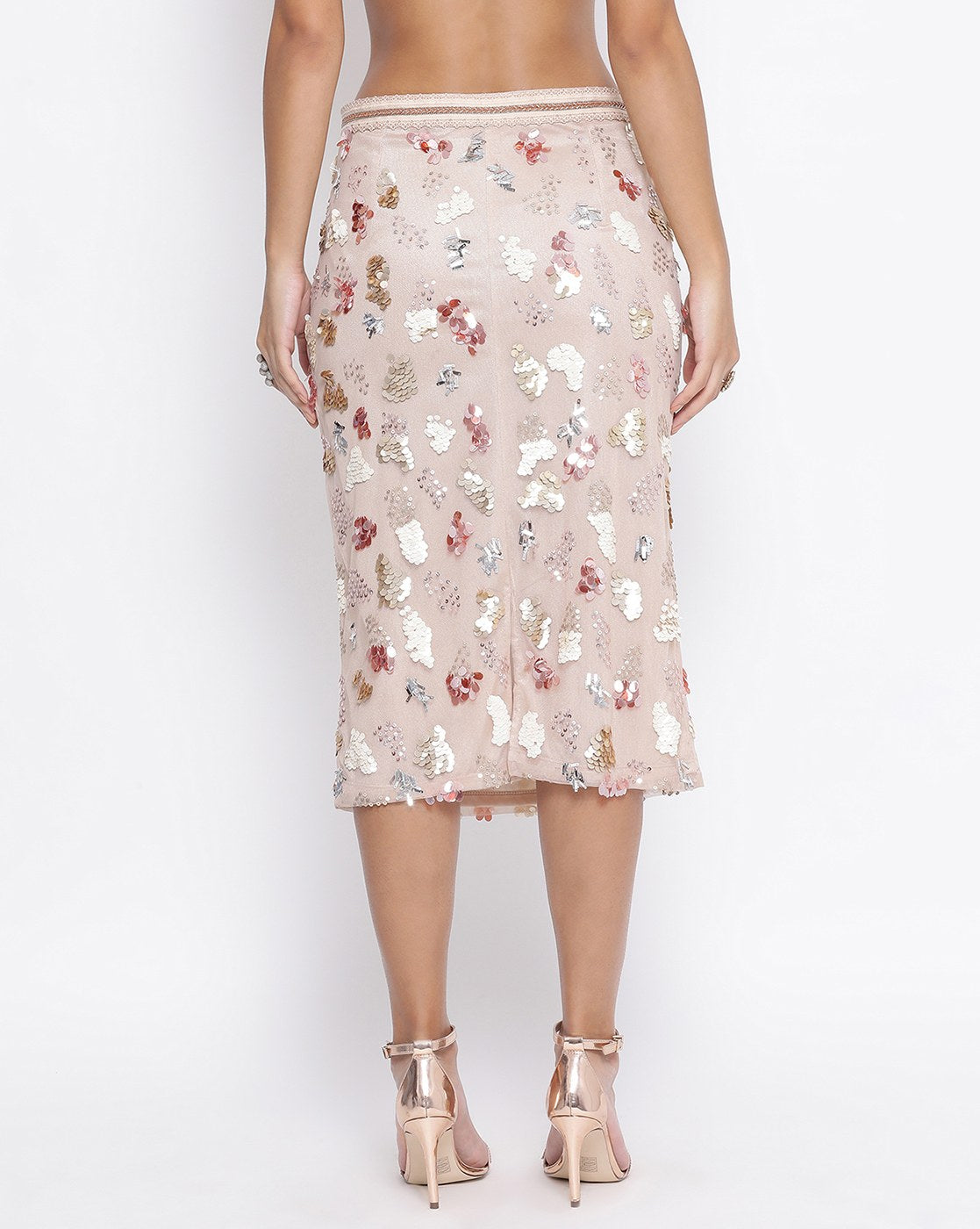 Beige Net Skirts for Women Online-3