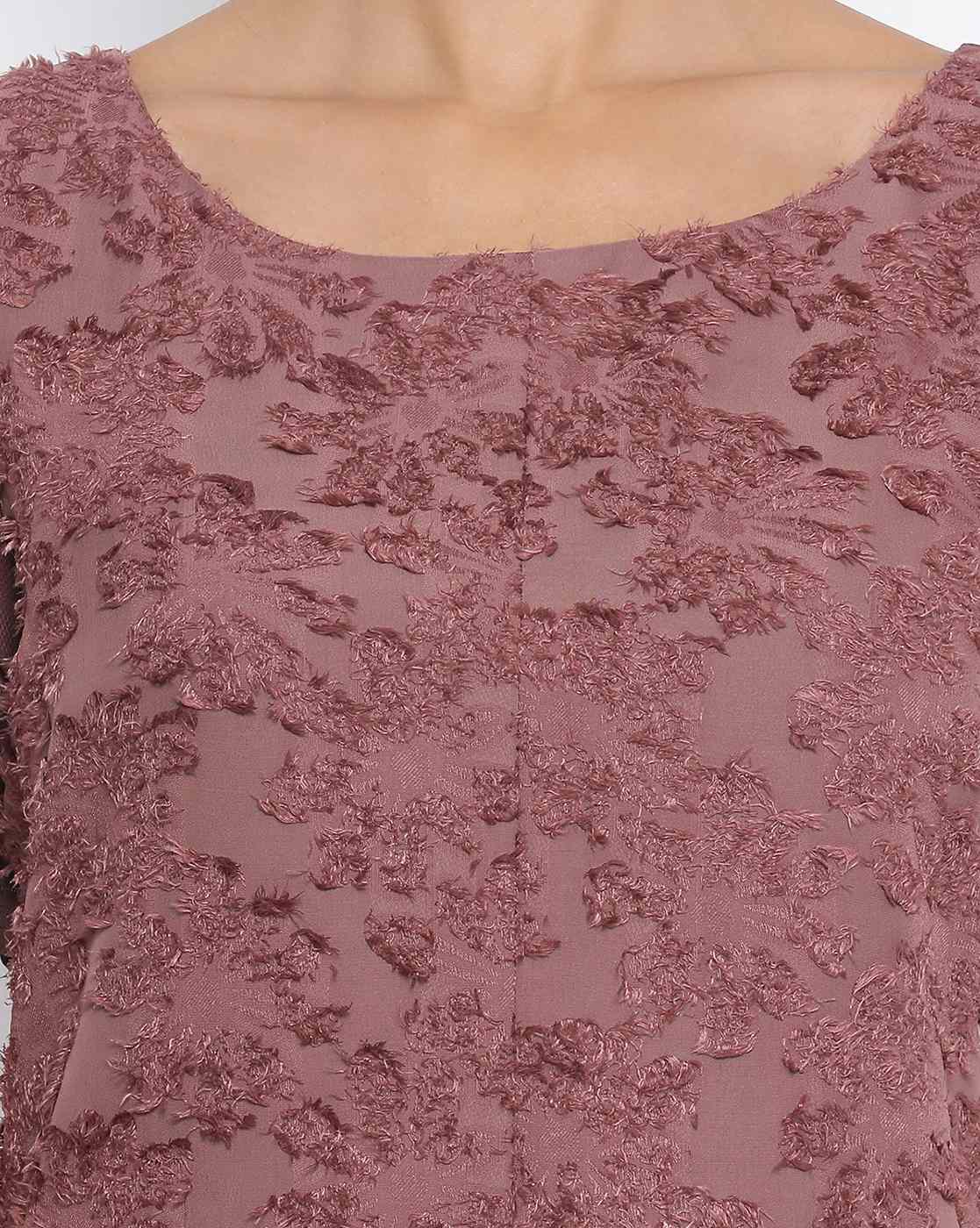Rose Wood Double Layer Textured Long Dresses-1