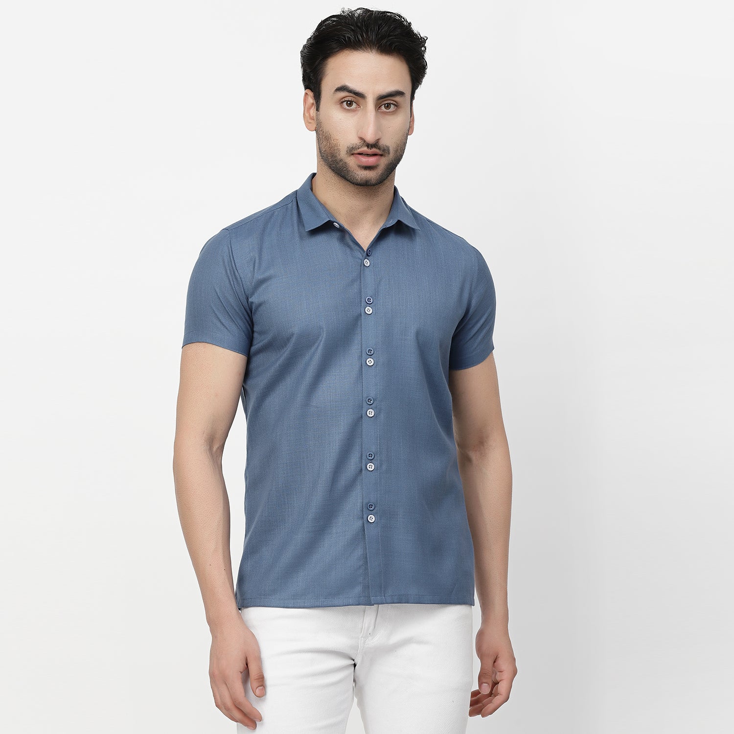 Dark Blue Lining Half Sleeve Men Shirt