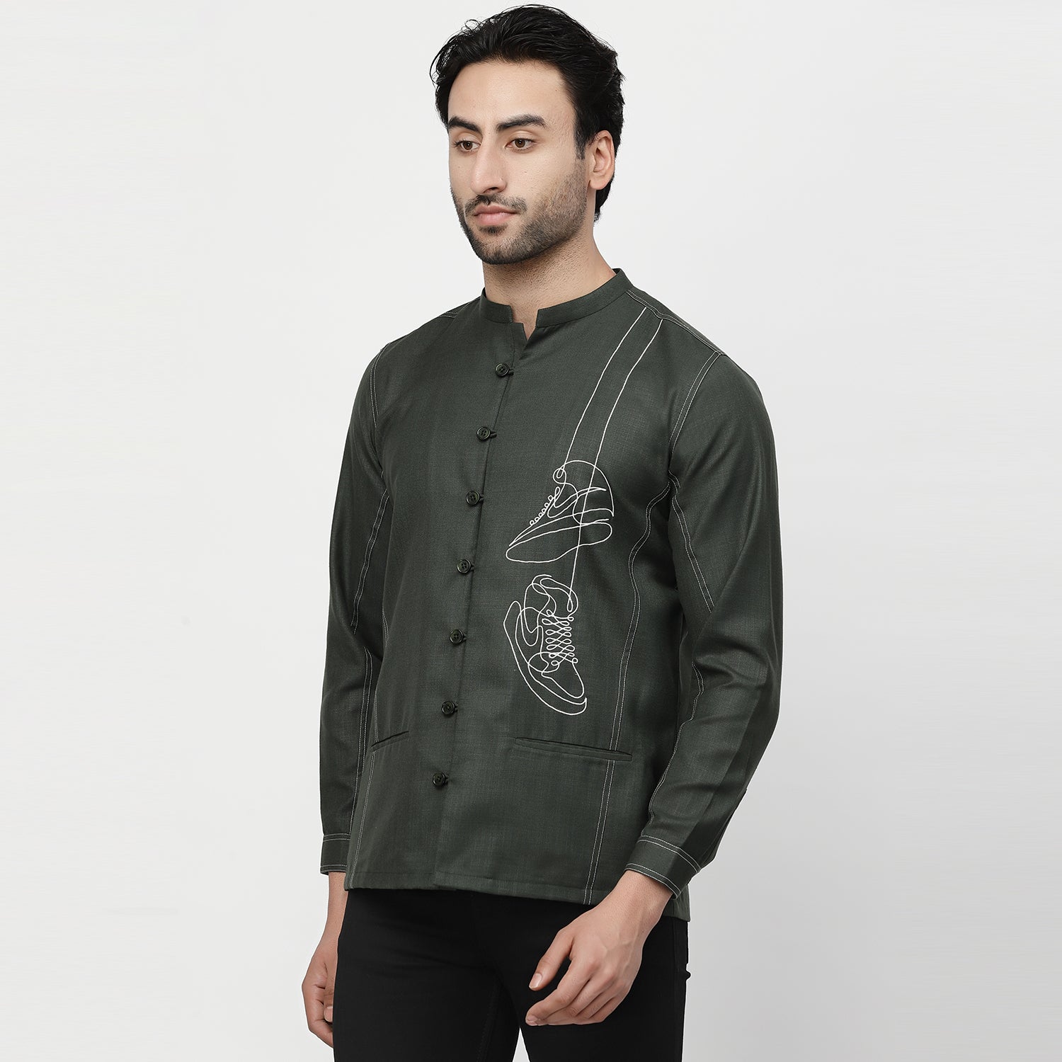 Linen Jacket with Shoes Embroidery for Men-1