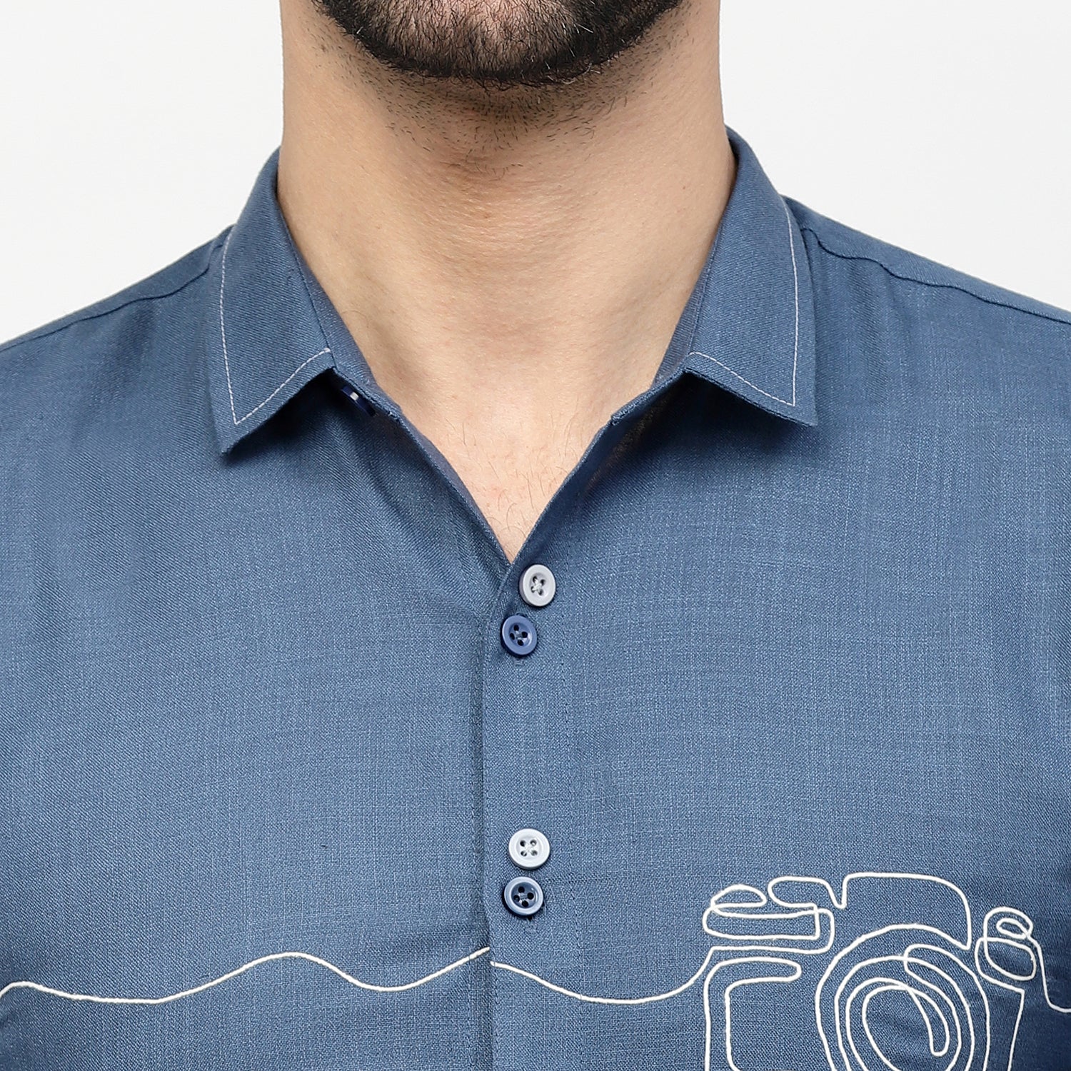 Linen Shirt for Men with Camera Embroidery-1