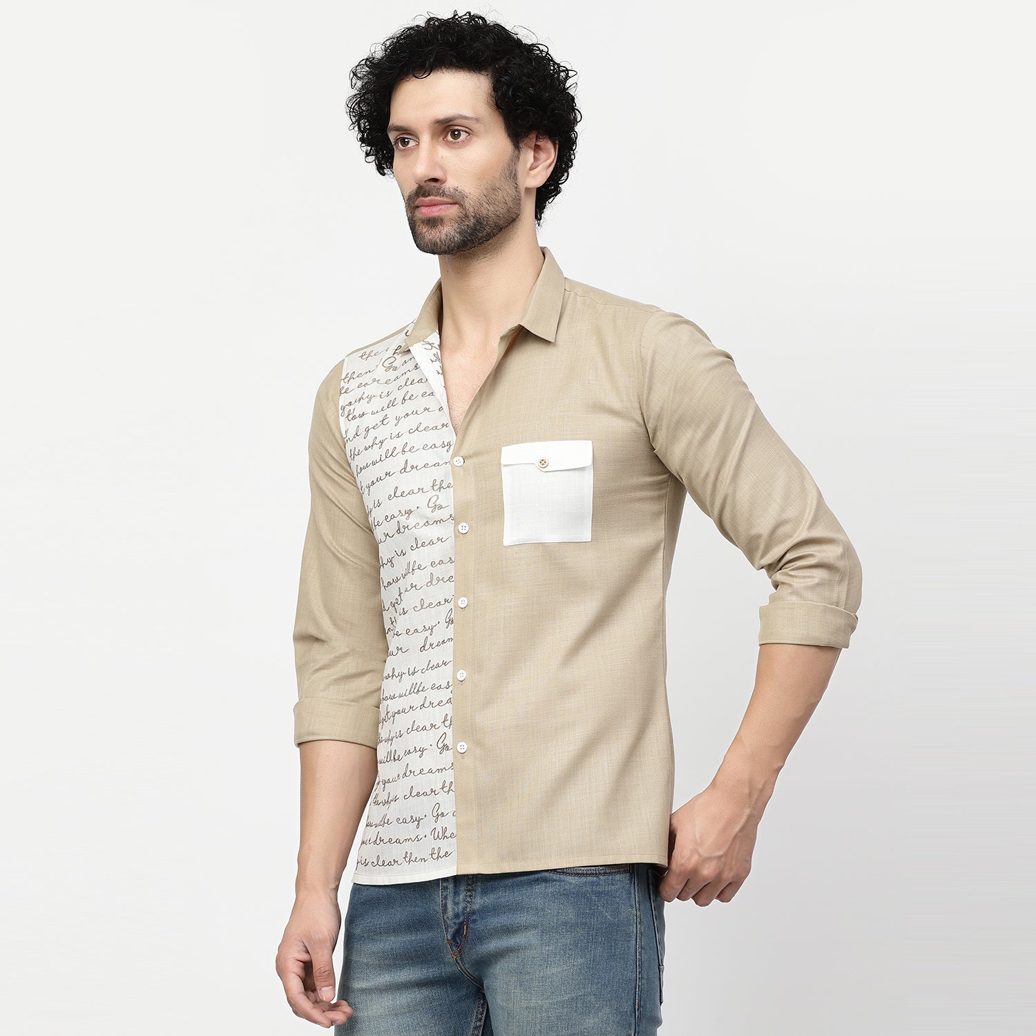Linen Shirt for Men with Embroidered Calligraphy-1