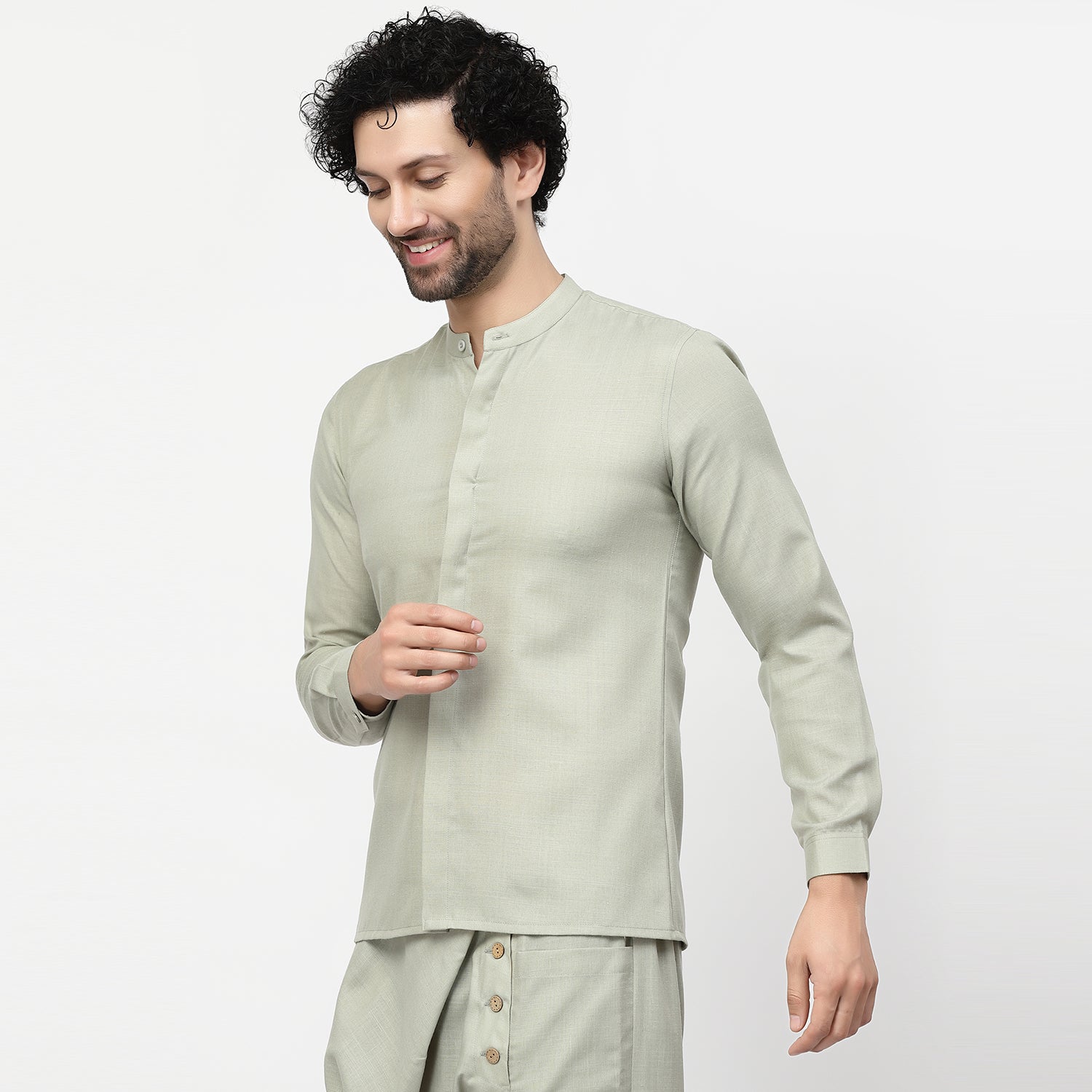 Linen Shirt for Men with Mandarin Collar-1