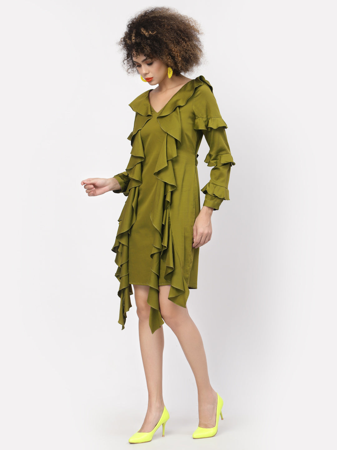 Buy Olive Cotton Dress for Women-1