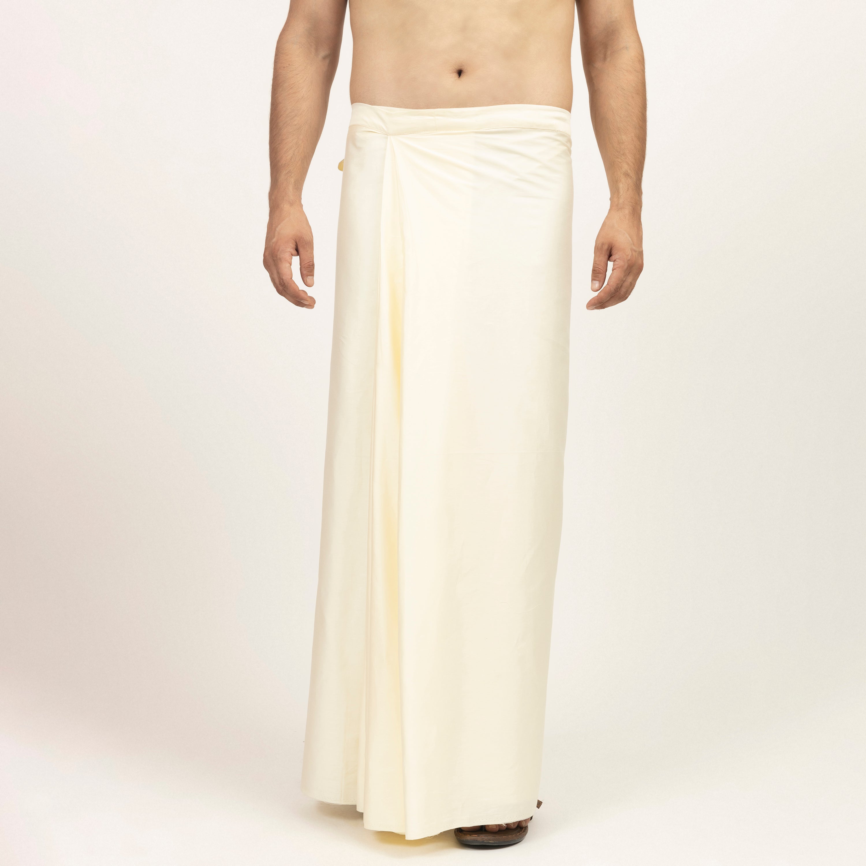 Off White Pre Pleated Wrap Dhoti for Men-1