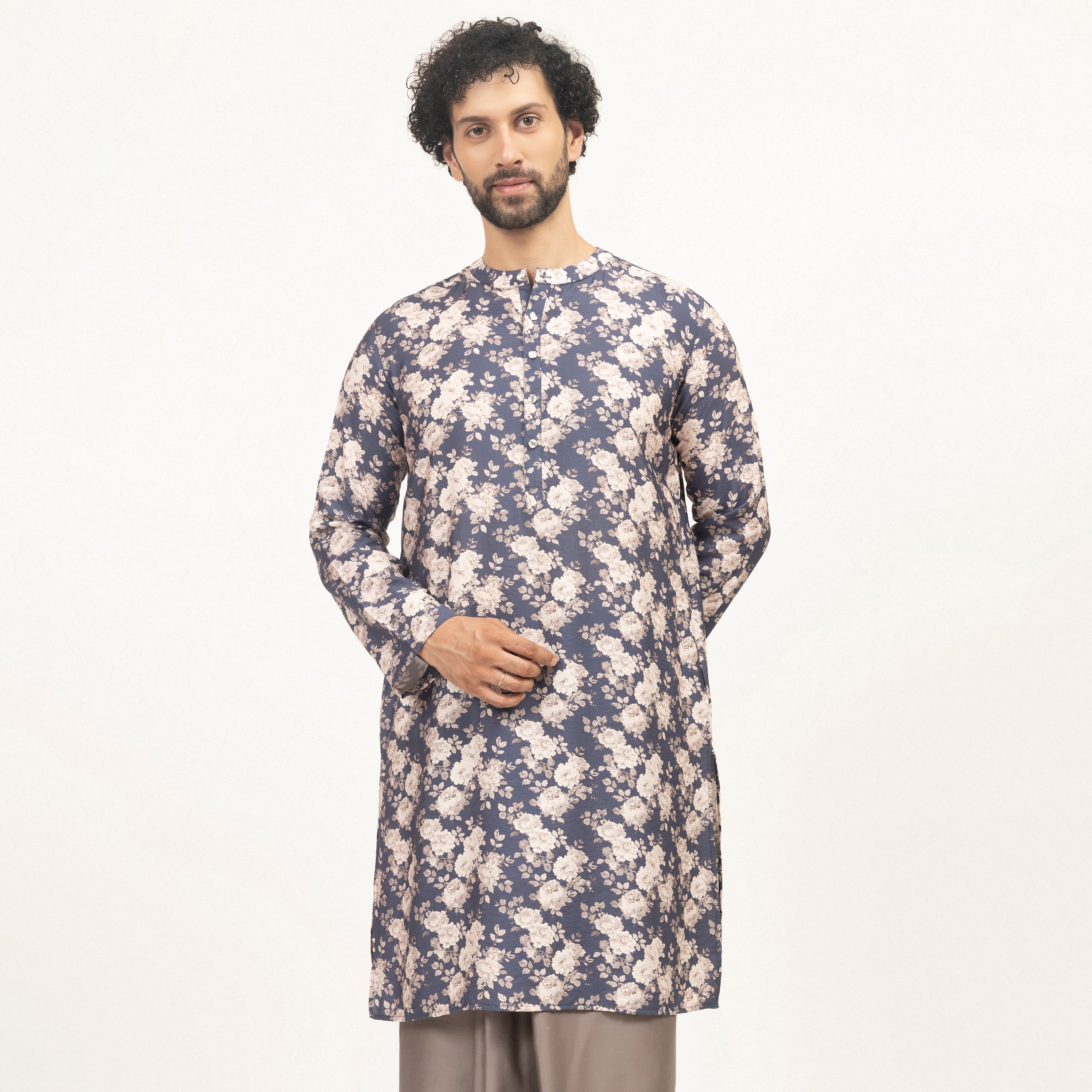 Buy Blue Floral Printed Kurta for Men-6