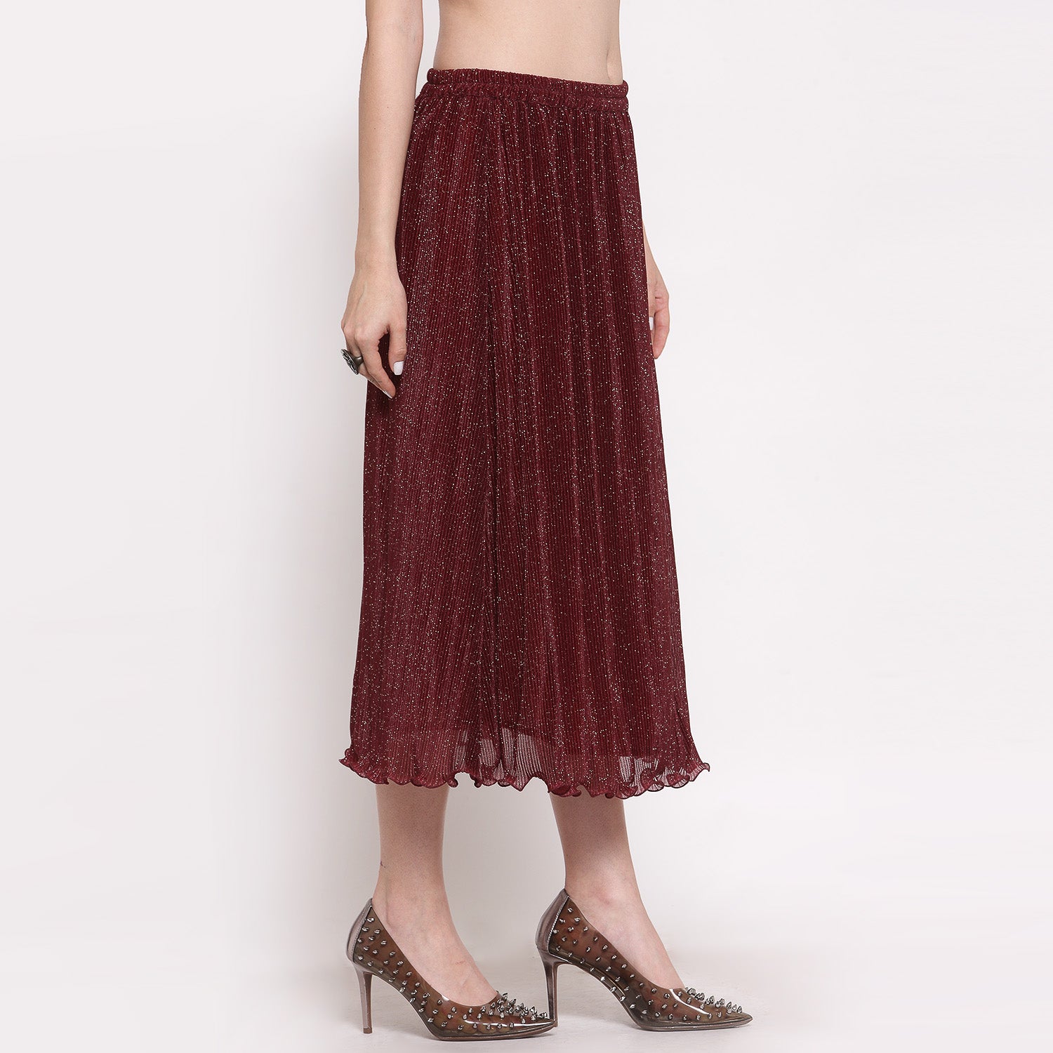 Buy Maroon Plisse Long Skirt for Ladies-1