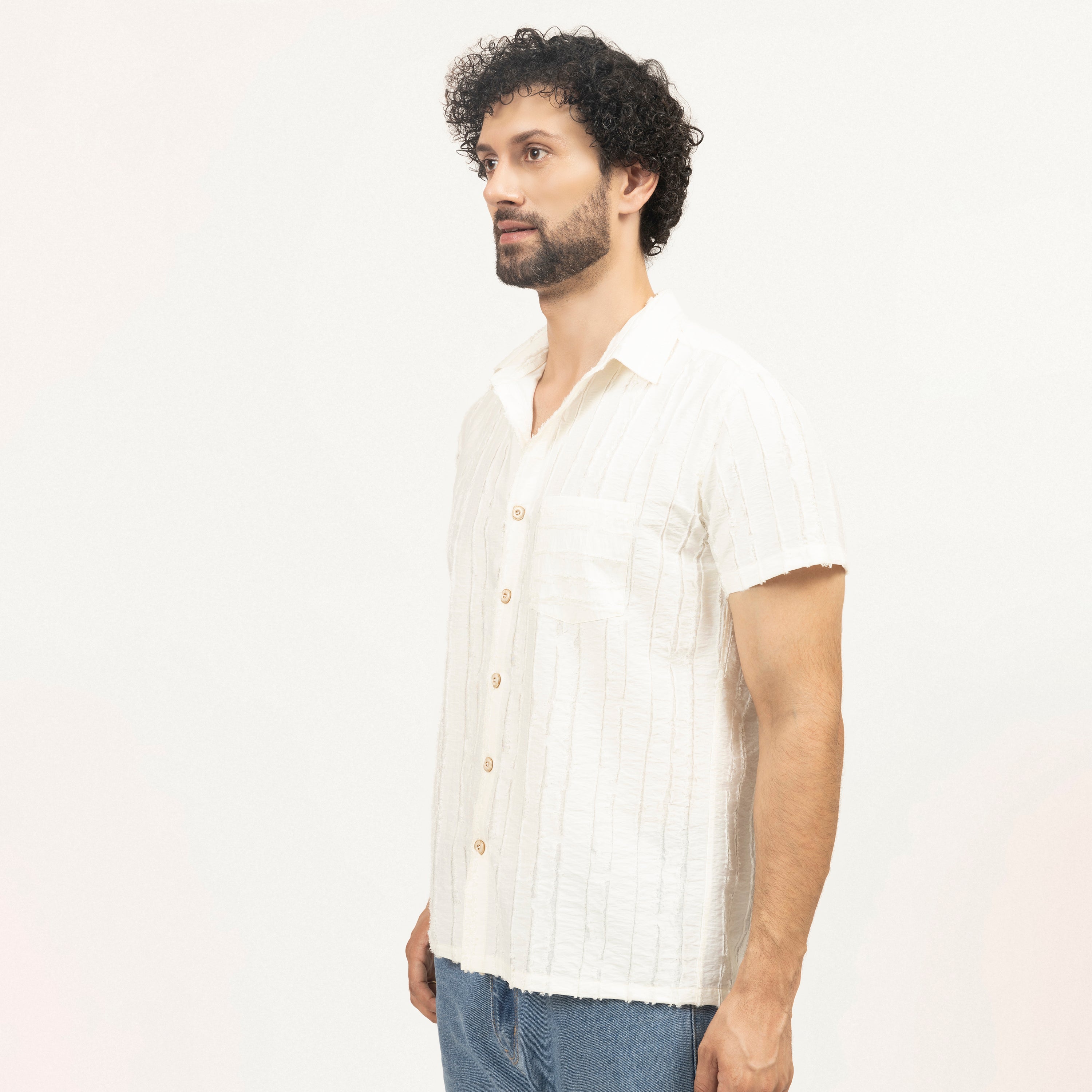 Off White Patch Textured Shirt for Men-1