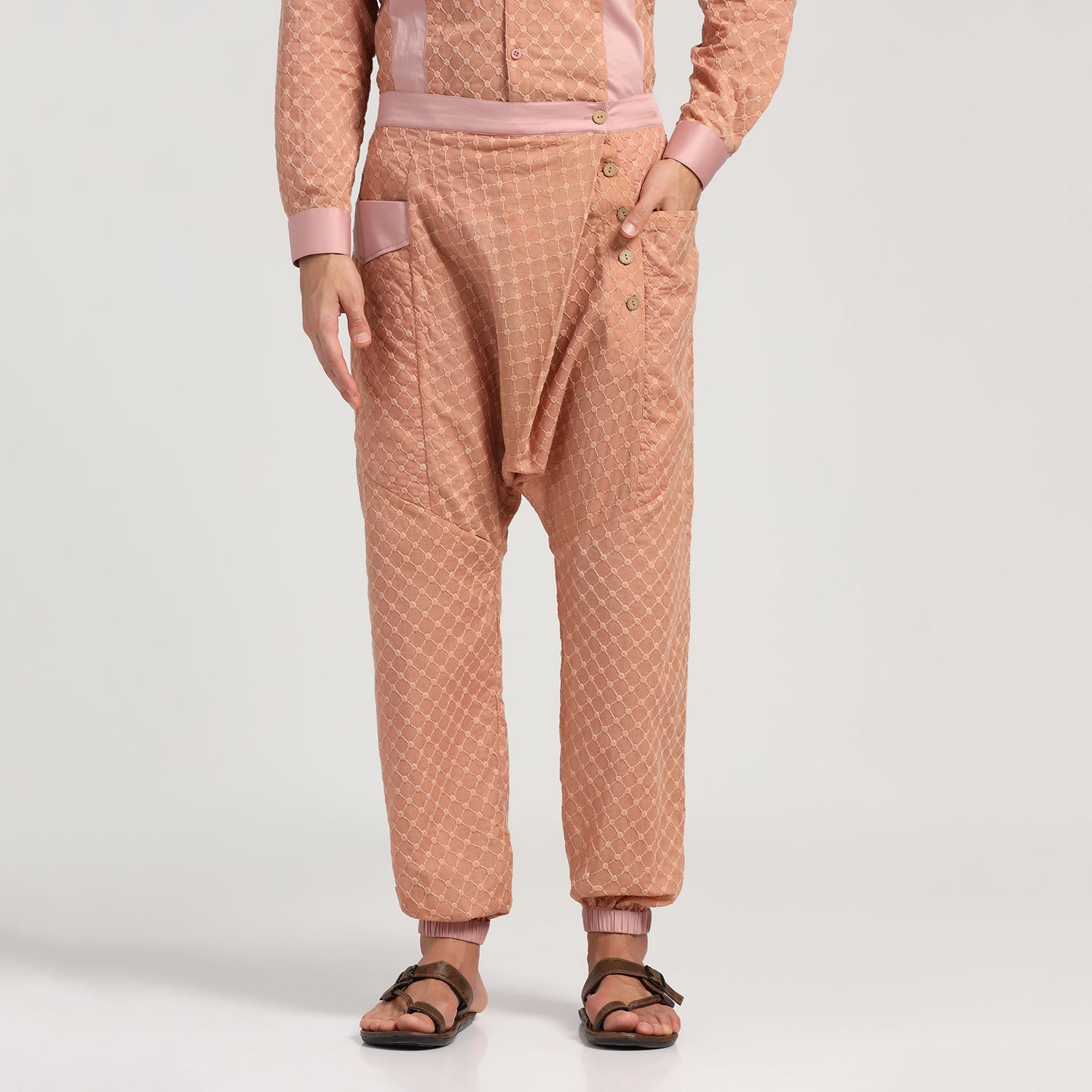 Peach Schiffle Harem Pant for Men-2