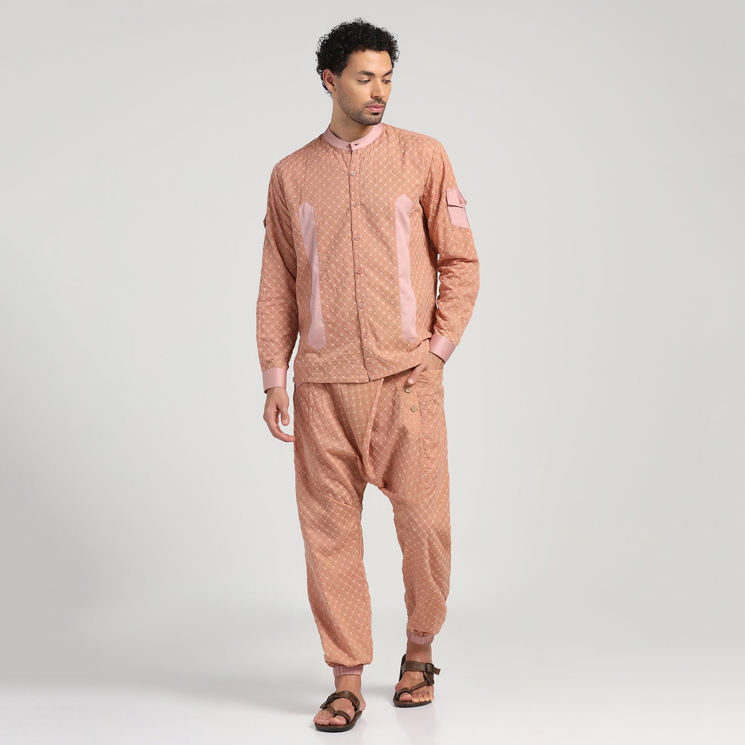 Peach Schiffle Harem Pant for Men-6