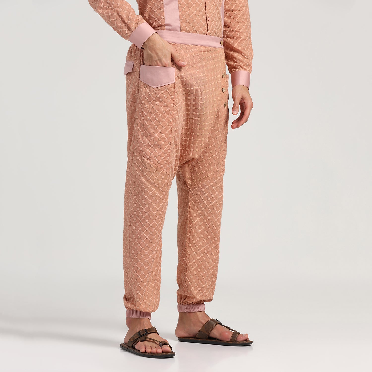 Peach Schiffle Harem Pant for Men-3