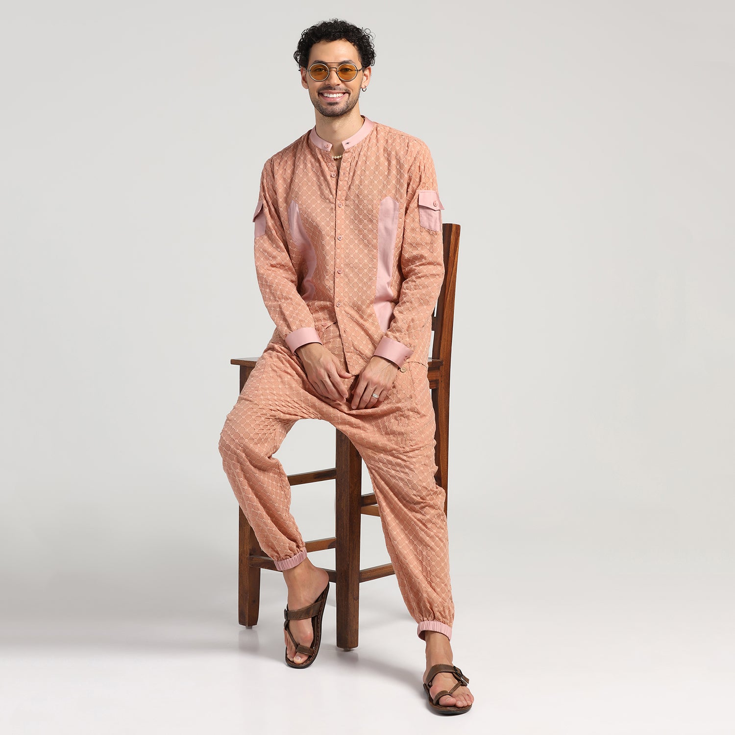 Peach Schiffle Harem Pant for Men-1