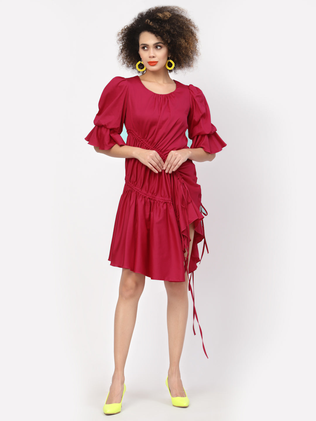 Pink Cotton Asymmetrical Dresses for Women-5