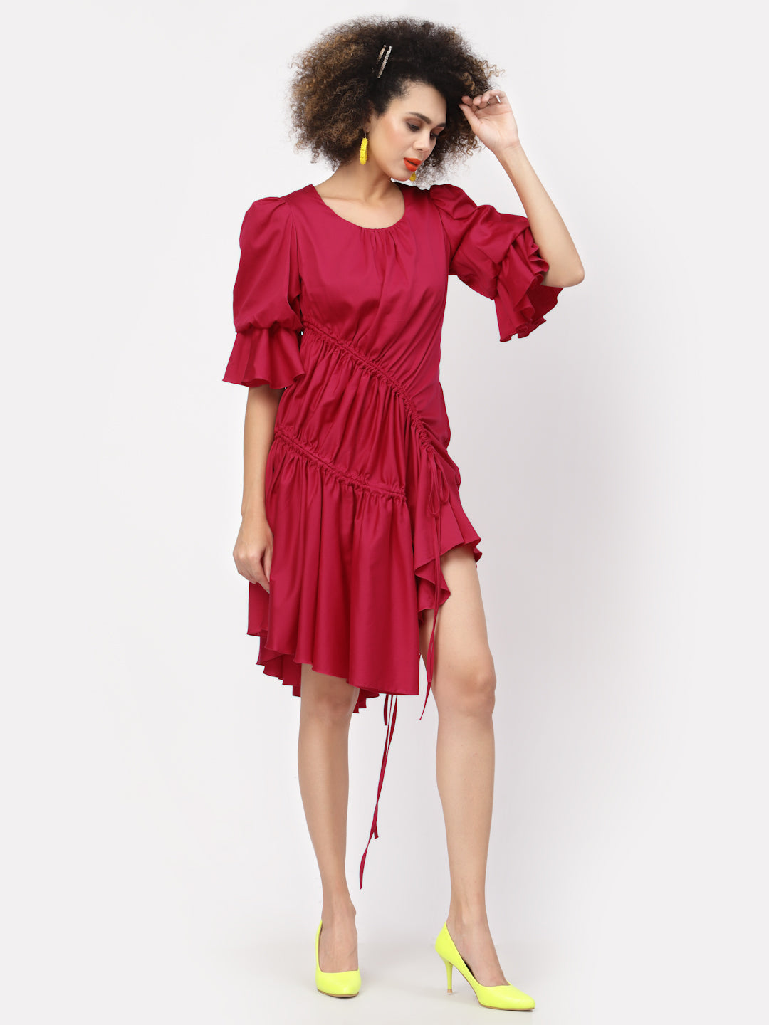 Pink Cotton Asymmetrical Dresses for Women-2