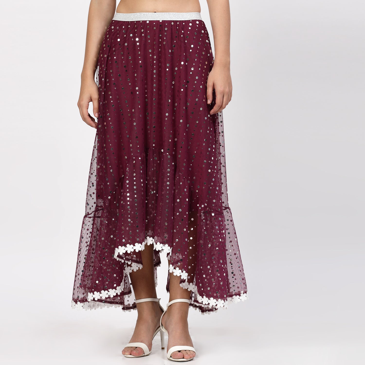 Purple Net Asymmetrical Skirt for Women