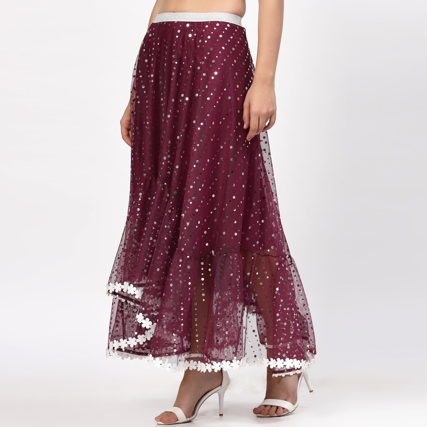 Purple Net Asymmetrical Skirt for Women-1