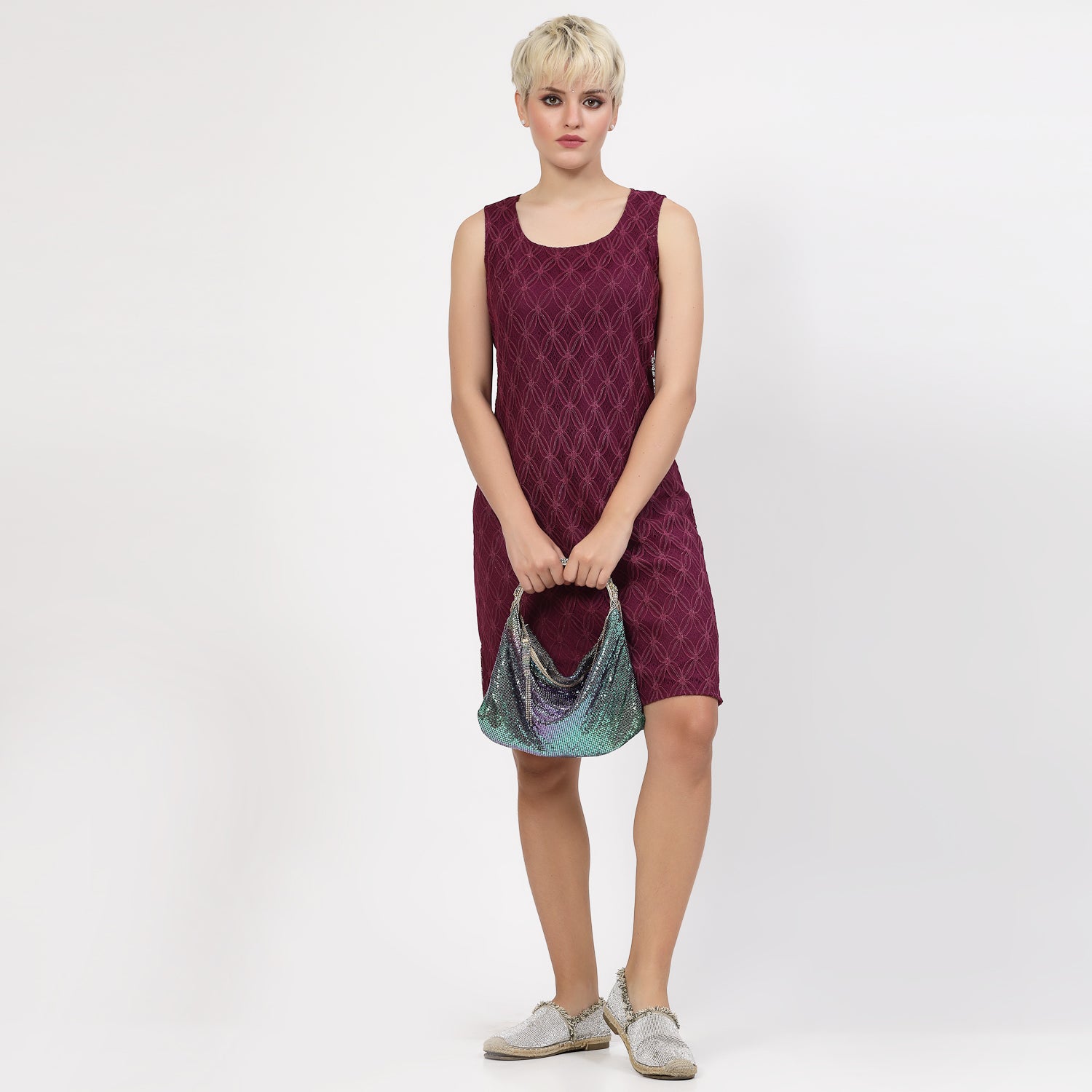 Purple Sleeveless Lace Fabric Dress for Women