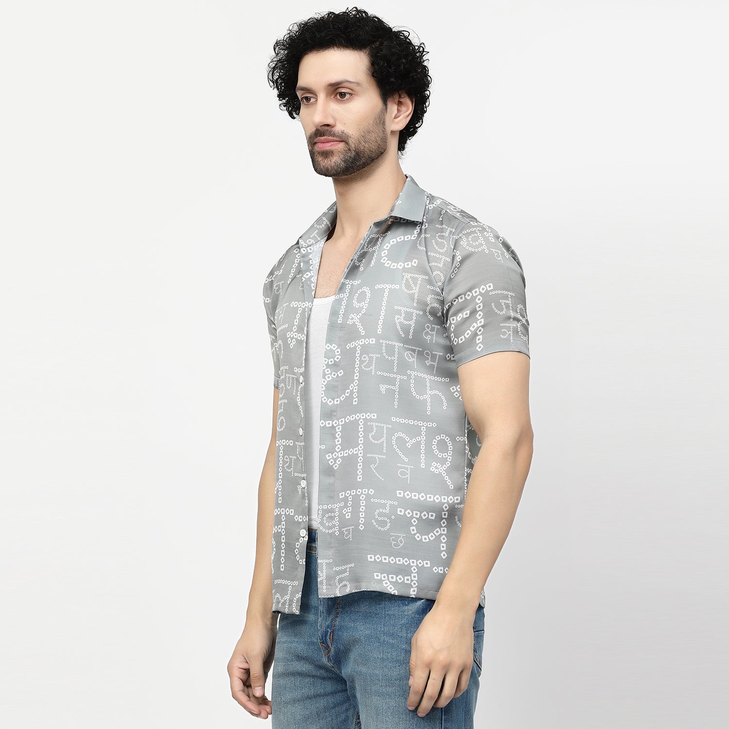Satin Bandhni Alphabet Men Shirt-1