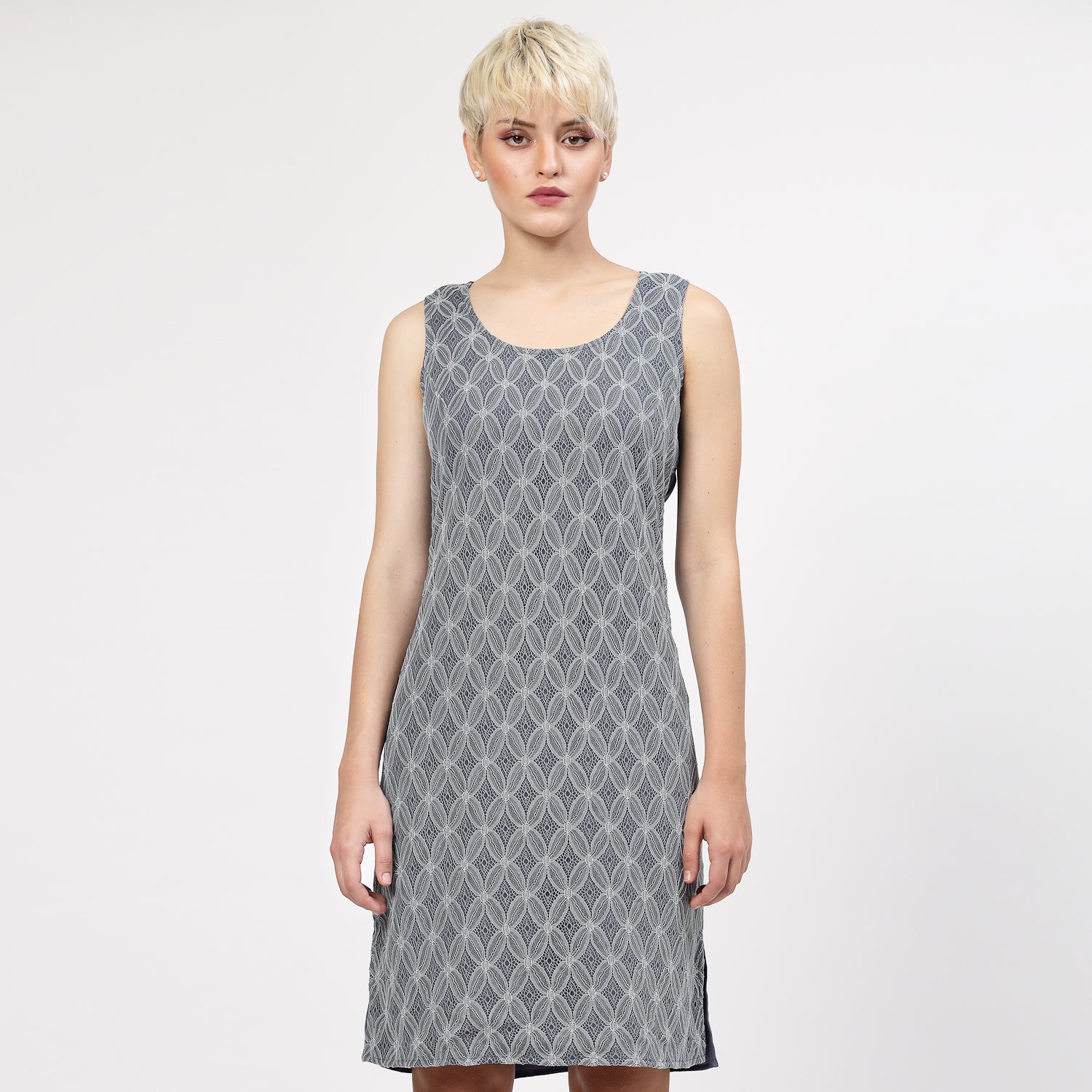 Stone Blue Sleeveless Lace Fabric Dress for Women