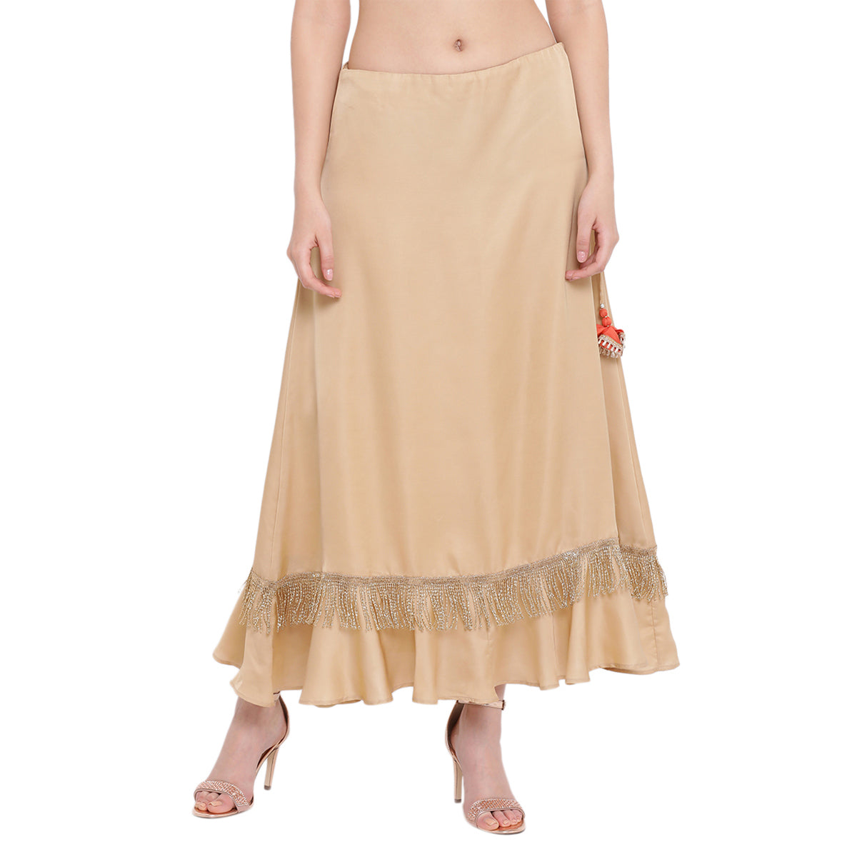 Beige skirt with peach tassels