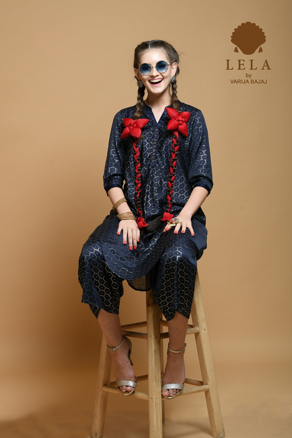 Navy Blue Tunic With Chinese Collar