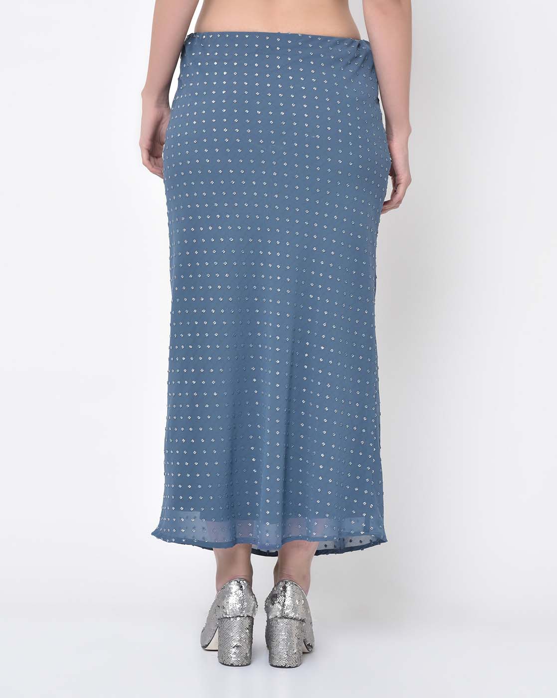 Silver Dot Stone Blue Bias Skirt for Ladies -4